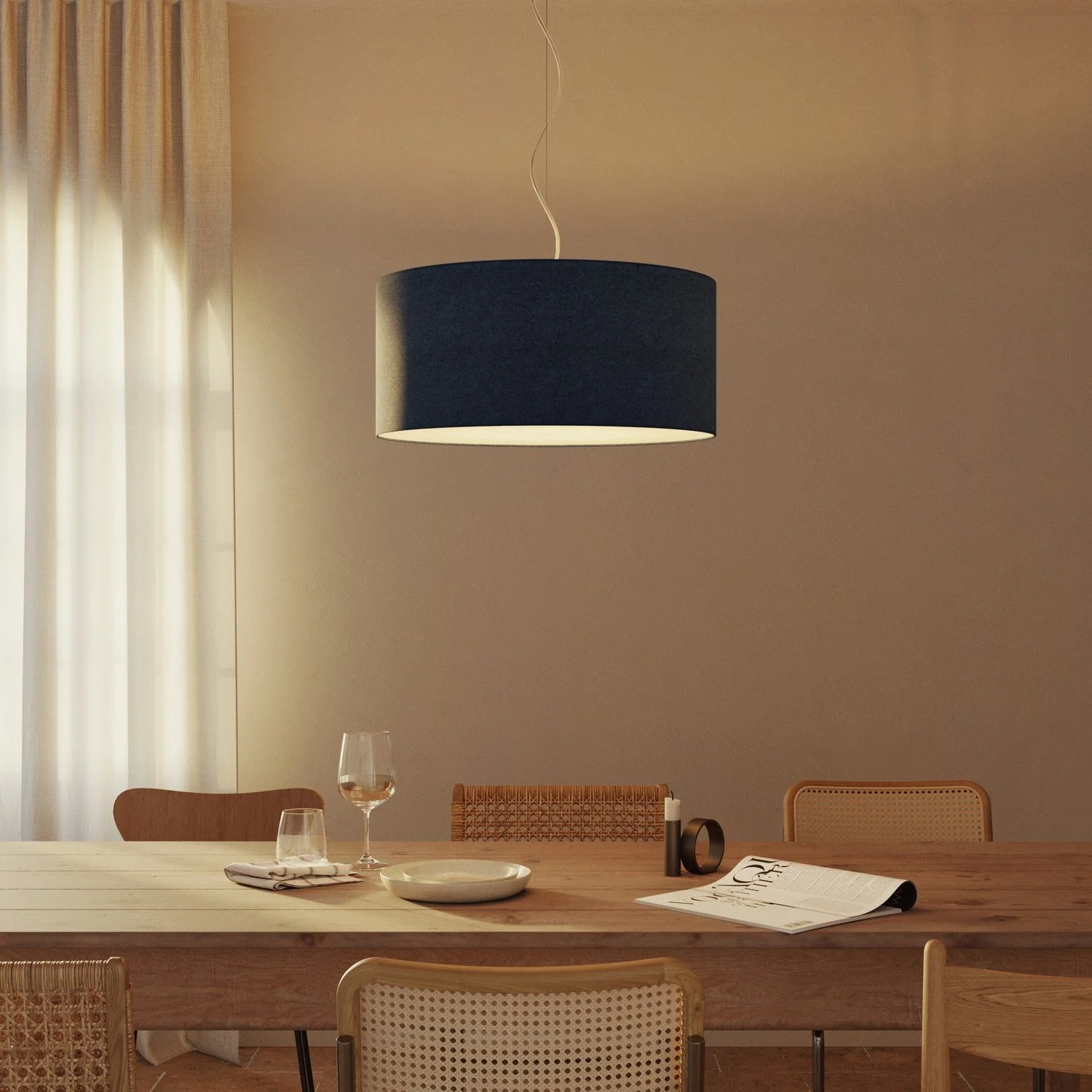 Lampada a sospensione con paralume in tessuto Cilindro Large - Made in Italy - Lana Blu - Image 8