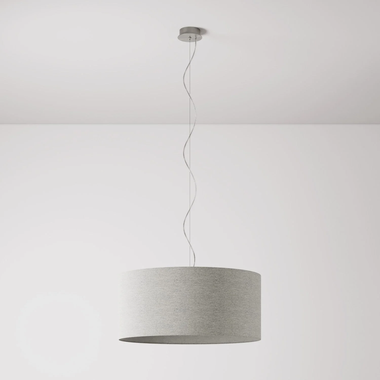 Lampada a sospensione con paralume in tessuto Cilindro Large - Made in Italy - Lana Grigio Chiaro