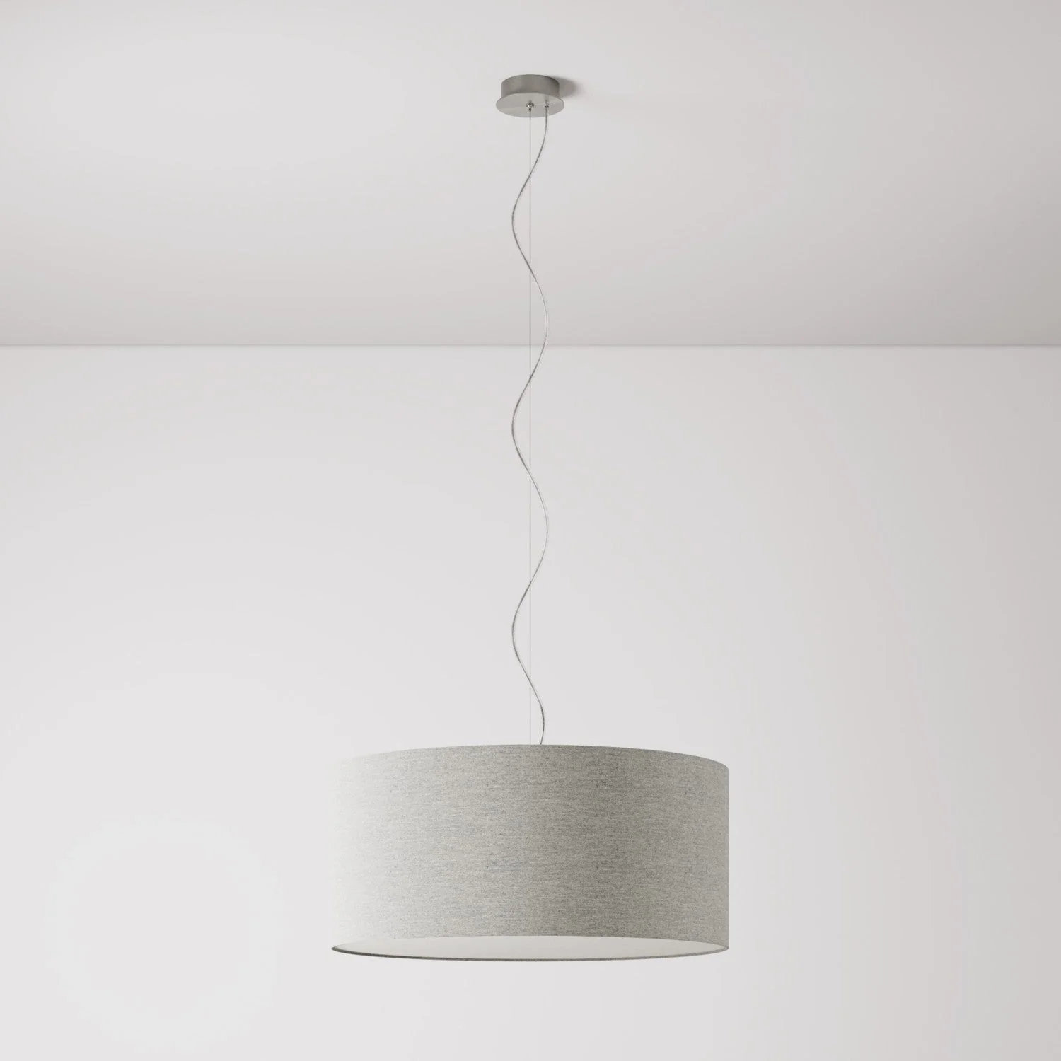Lampada a sospensione con paralume in tessuto Cilindro Large - Made in Italy - Lana Grigio Chiaro - Image 7