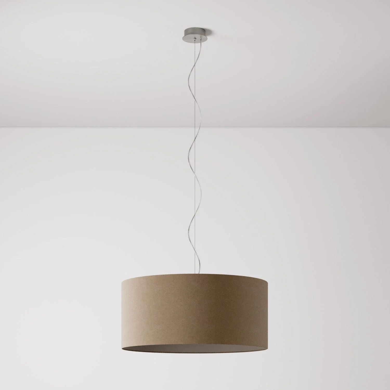 Lampada a sospensione con paralume in tessuto Cilindro Large - Made in Italy - Lana Marrone