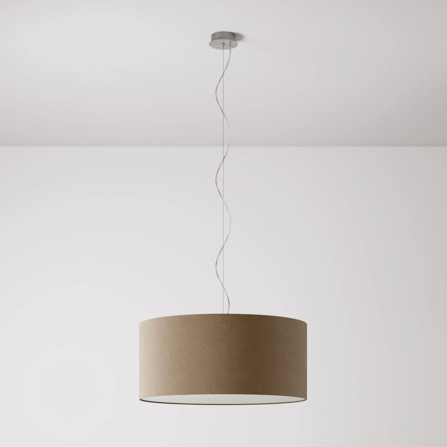 Lampada a sospensione con paralume in tessuto Cilindro Large - Made in Italy - Lana Marrone - Image 7
