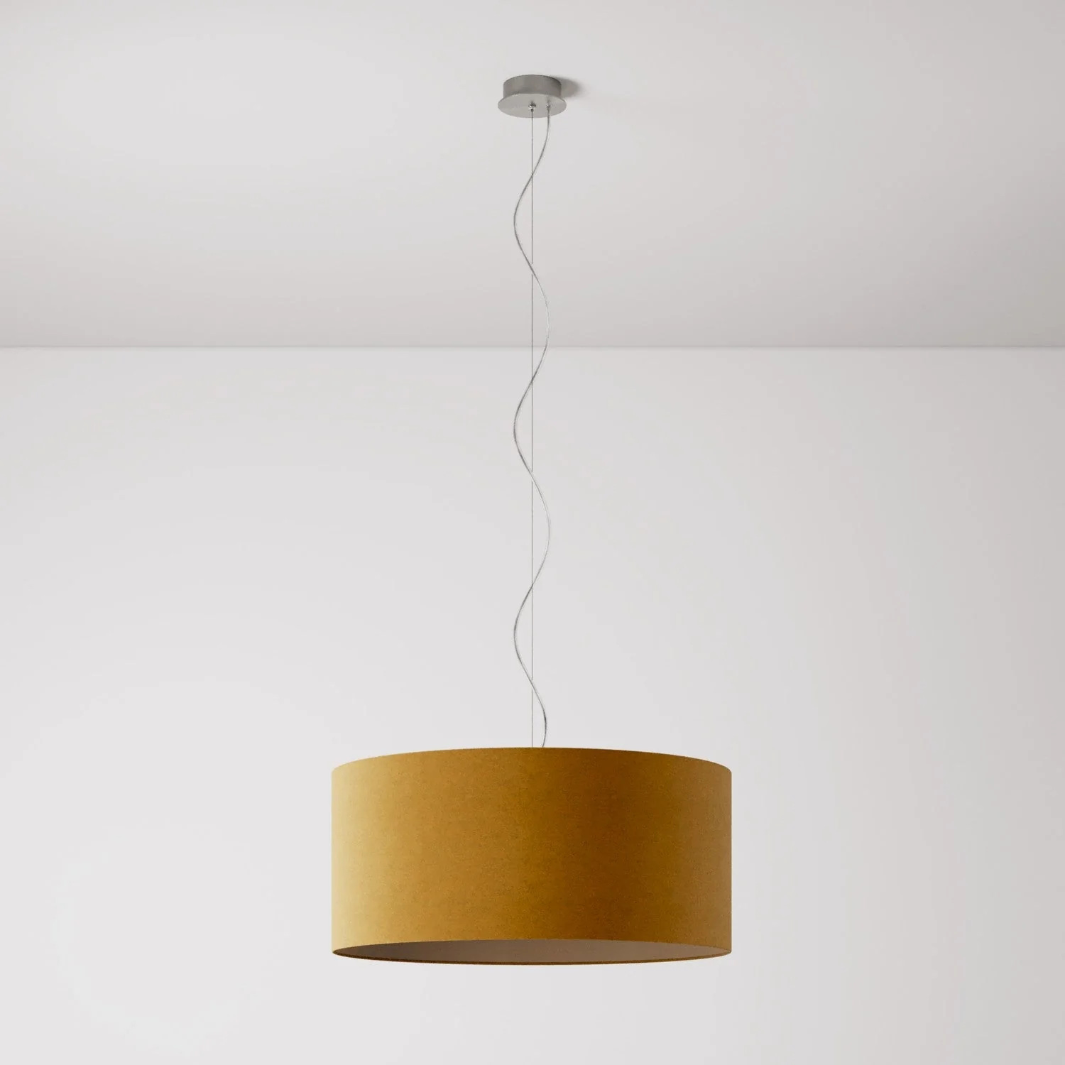Lampada a sospensione con paralume in tessuto Cilindro Large - Made in Italy - Lana Senape
