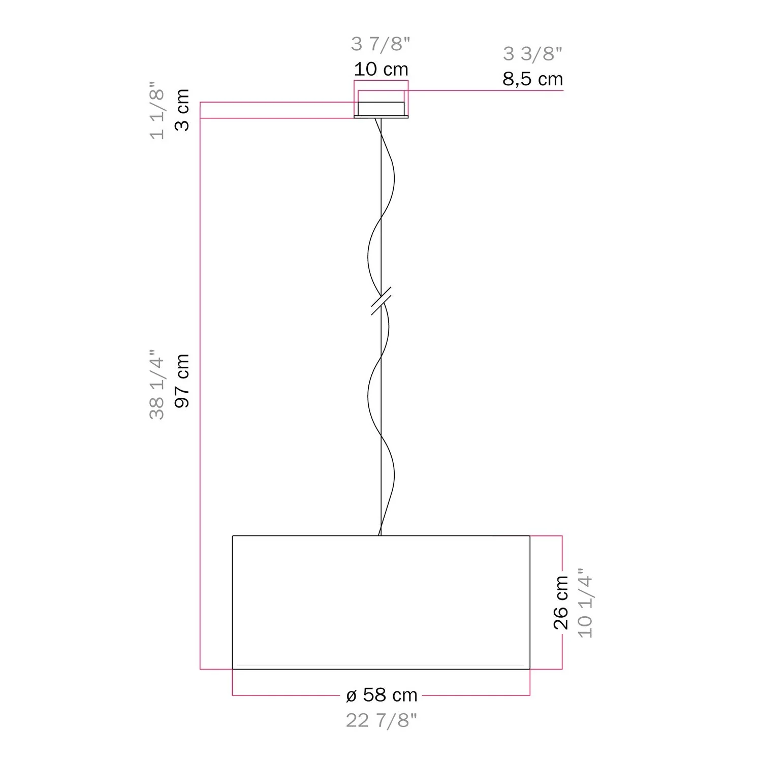 Lampada a sospensione con paralume in tessuto Cilindro Large - Made in Italy - Teletta Lilla - Image 12