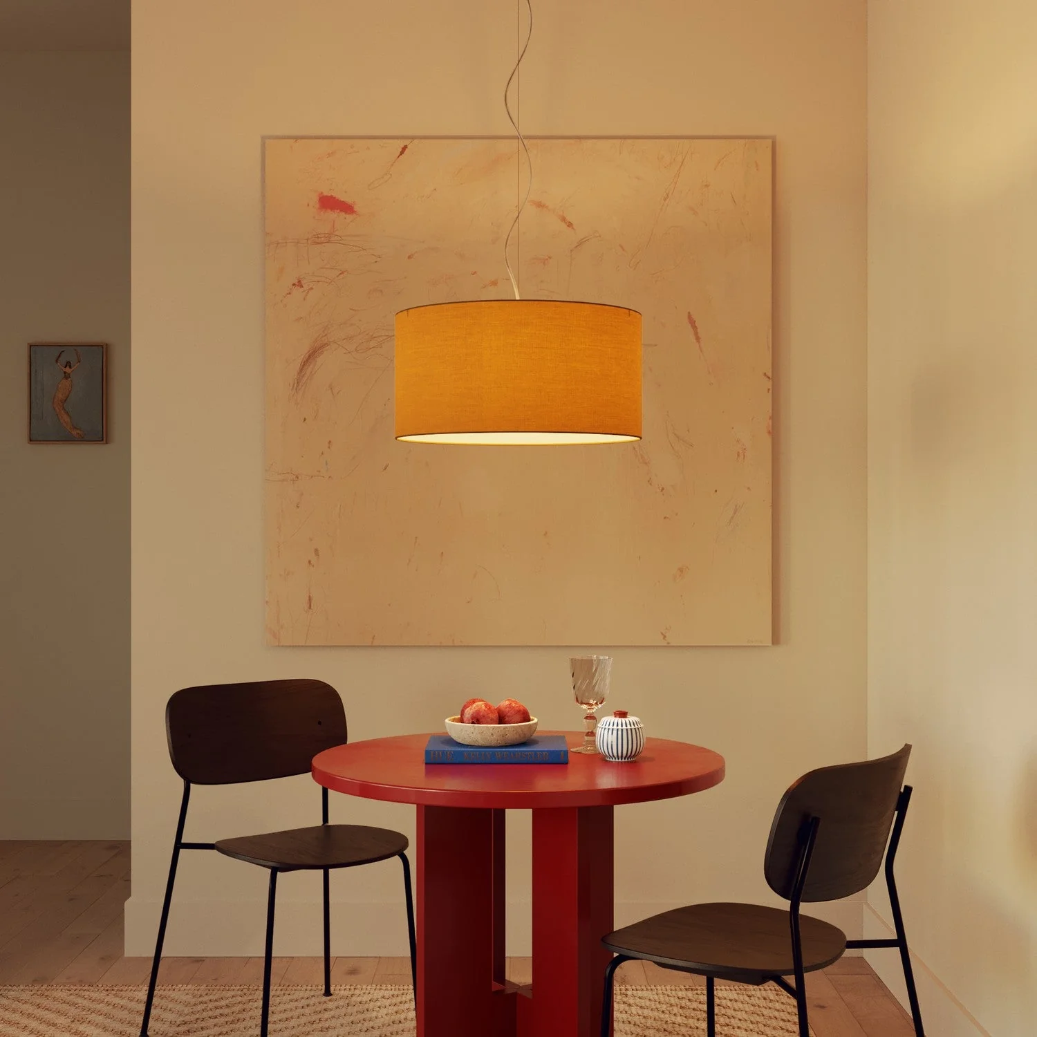 Lampada a sospensione con paralume in tessuto Cilindro Medium Arenal oro - Made in Italy - Image 8