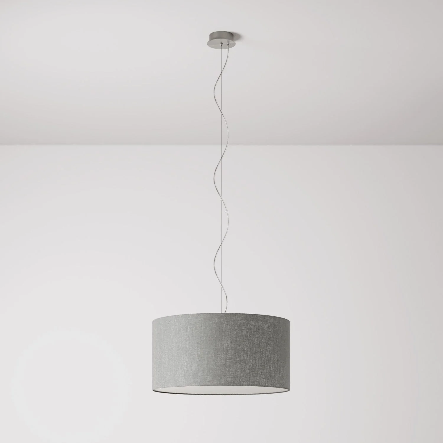 Lampada a sospensione con paralume in tessuto Cilindro Medium Camelot grigio chiaro - Made in Italy - Image 7