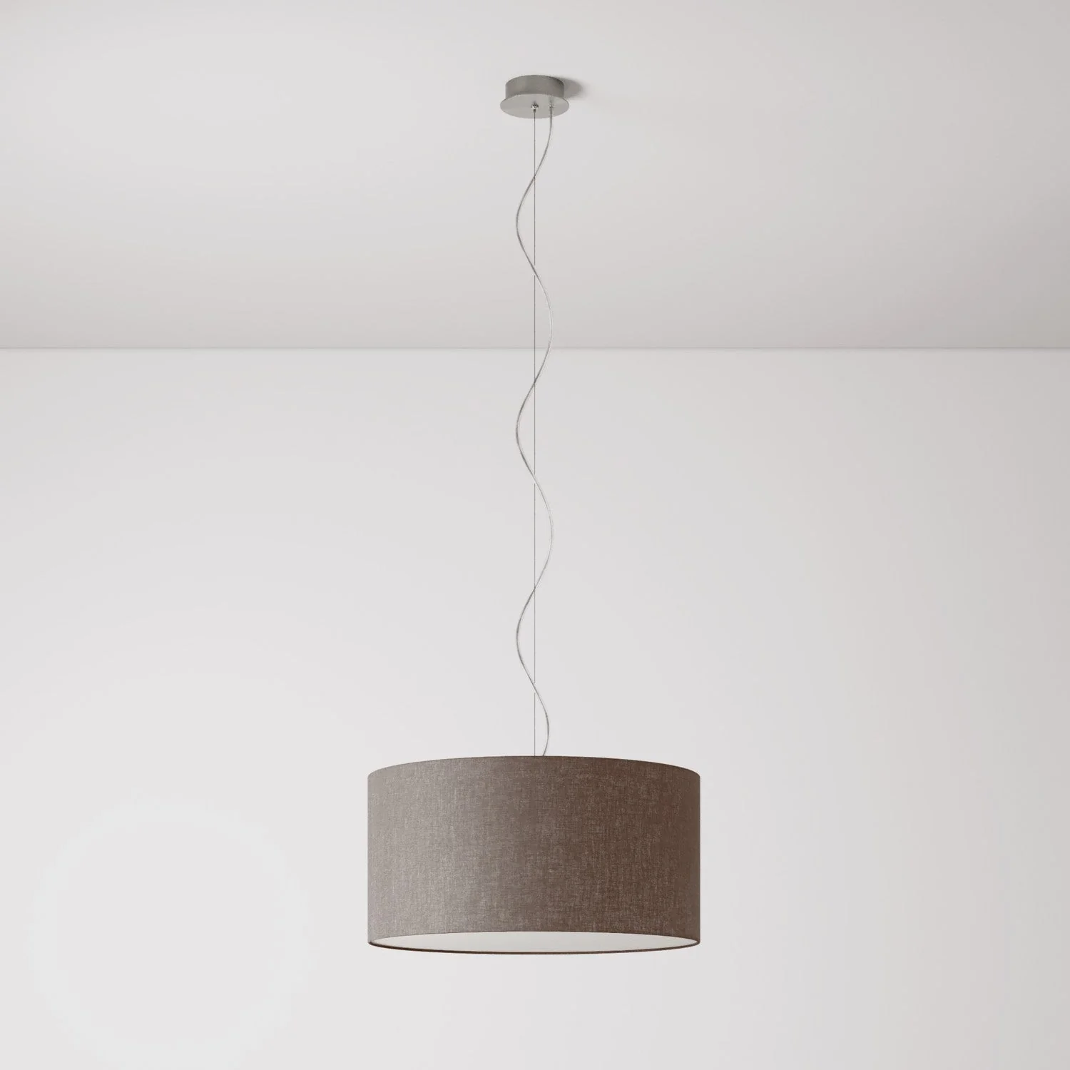 Lampada a sospensione con paralume in tessuto Cilindro Medium Camelot marrone - Made in Italy - Image 7