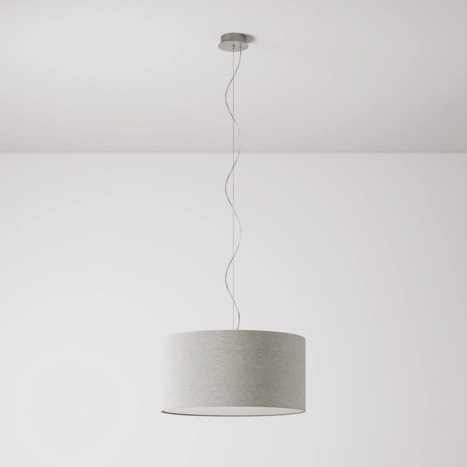 Lampada a sospensione con paralume in tessuto Cilindro Medium - Made in Italy - Lana Grigio Chiaro - Image 7