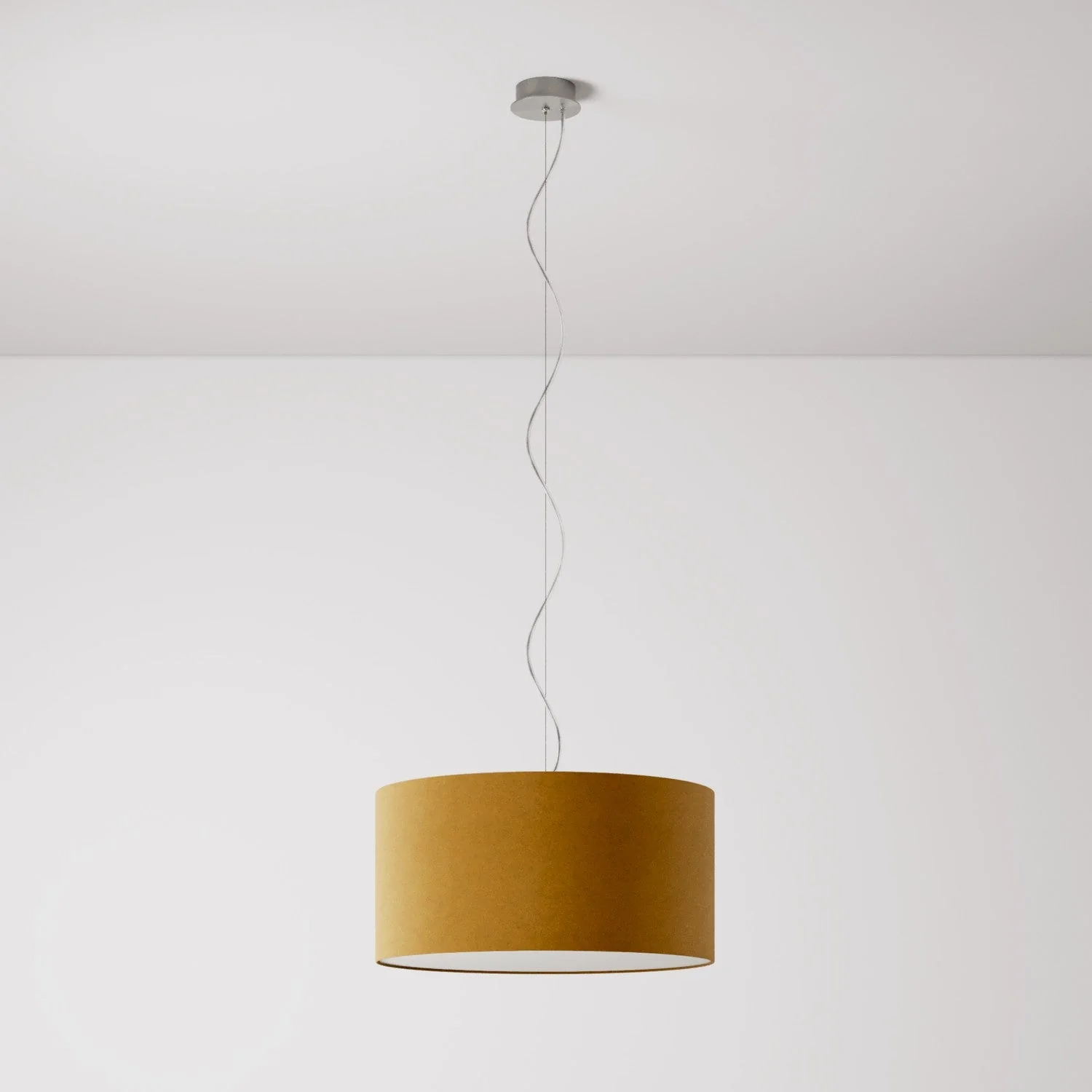 Lampada a sospensione con paralume in tessuto Cilindro Medium - Made in Italy - Lana Senape - Image 7
