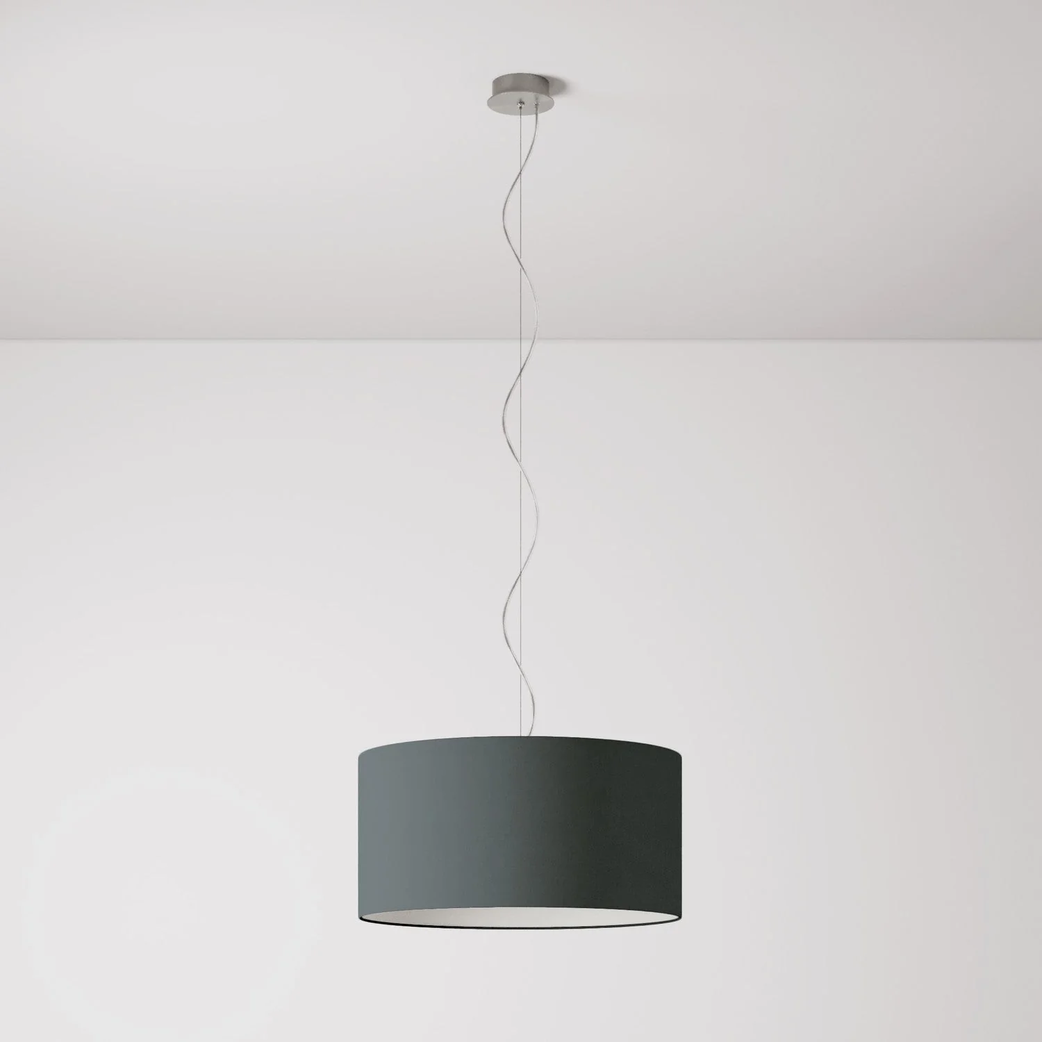 Lampada a sospensione con paralume in tessuto Cilindro Medium - Made in Italy - Teletta Grigio Scuro