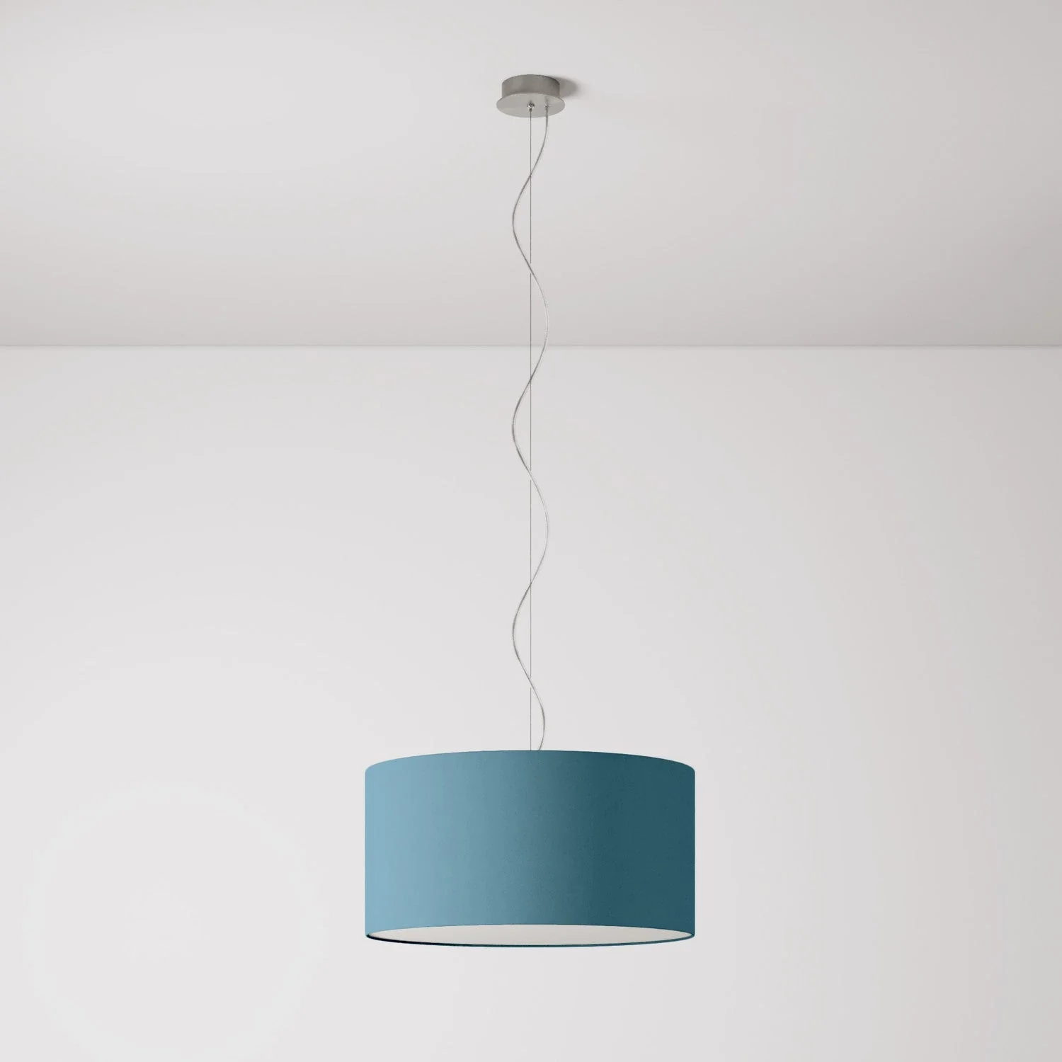 Lampada a sospensione con paralume in tessuto Cilindro Medium Teletta azzurro severo - Made in Italy - Image 7