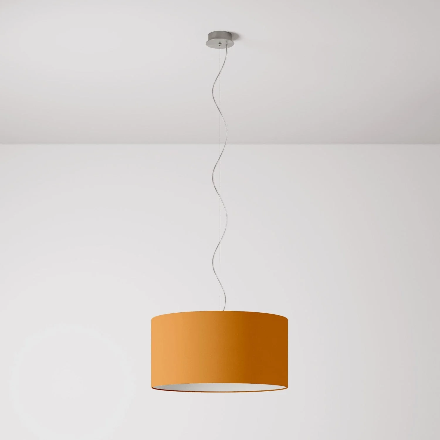 Lampada a sospensione con paralume in tessuto Cilindro Medium Teletta mandarino - Made in Italy