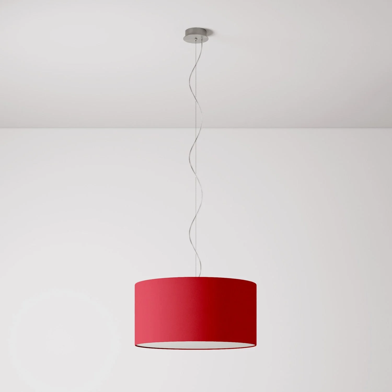 Lampada a sospensione con paralume in tessuto Cilindro Medium Teletta rosso - Made in Italy - Image 7