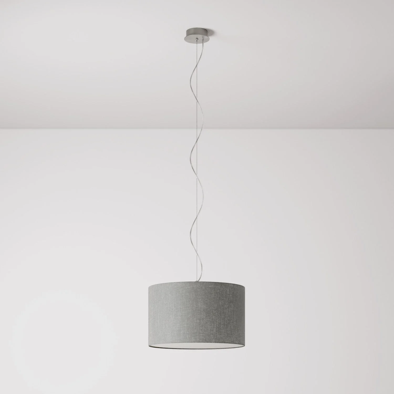 Lampada a sospensione con paralume in tessuto Cilindro Small Camelot grigio chiaro - Made in Italy - Image 7