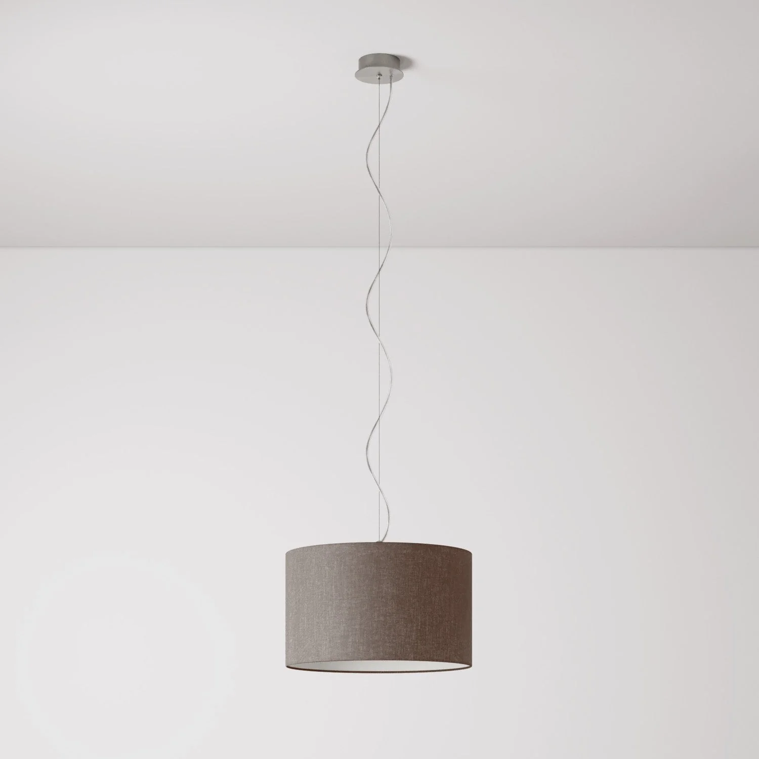 Lampada a sospensione con paralume in tessuto Cilindro Small Camelot marrone - Made in Italy