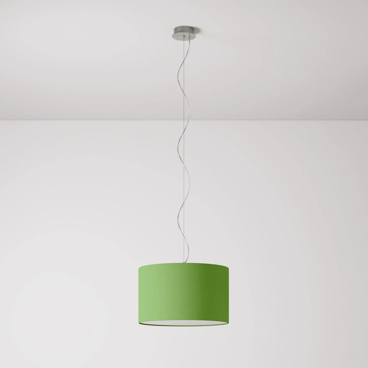 Lampada a sospensione con paralume in tessuto Cilindro Small Cinette verde pistacchio - Made in Italy - Image 7