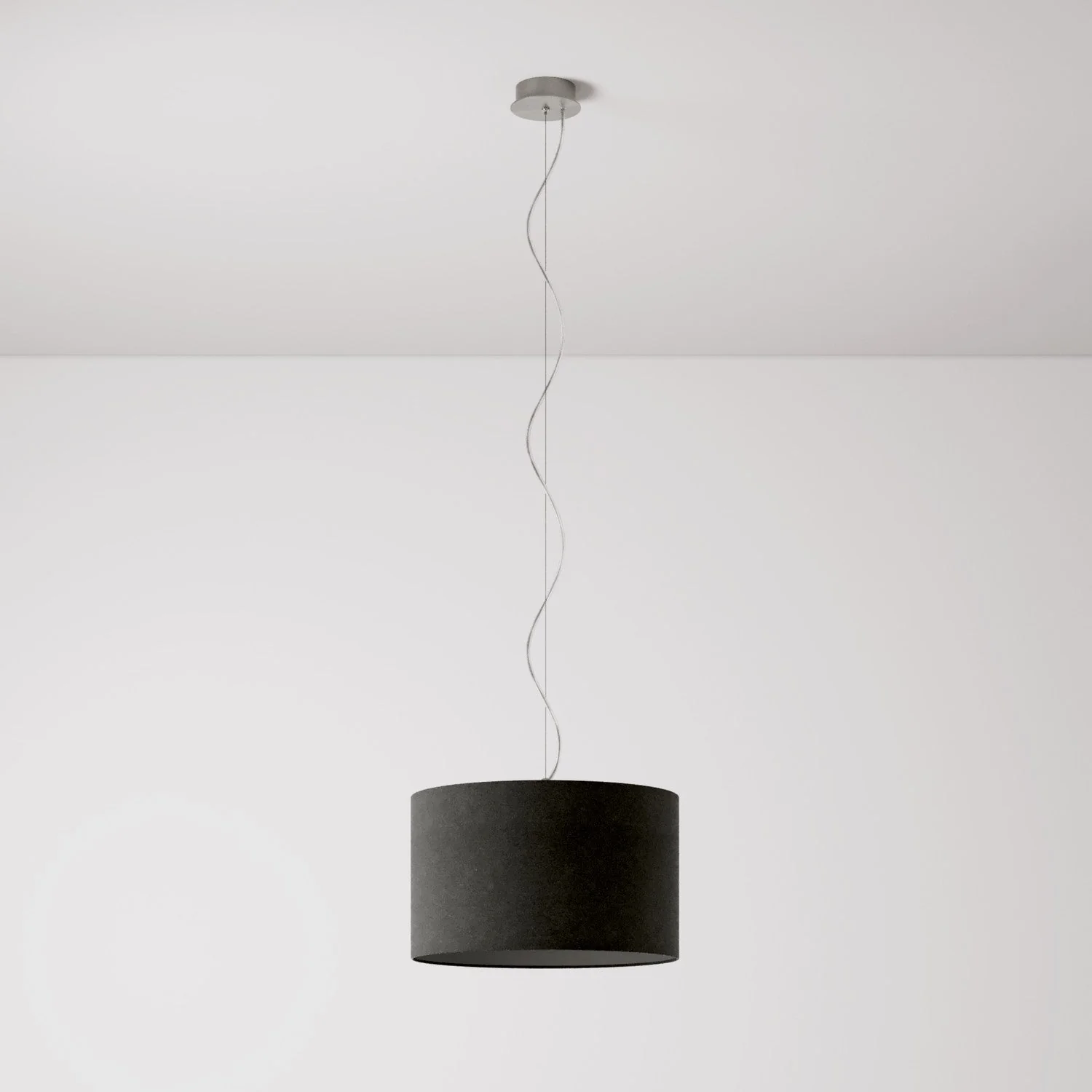 Lampada a sospensione con paralume in tessuto Cilindro Small - Made in Italy - Lana Grigio Scuro