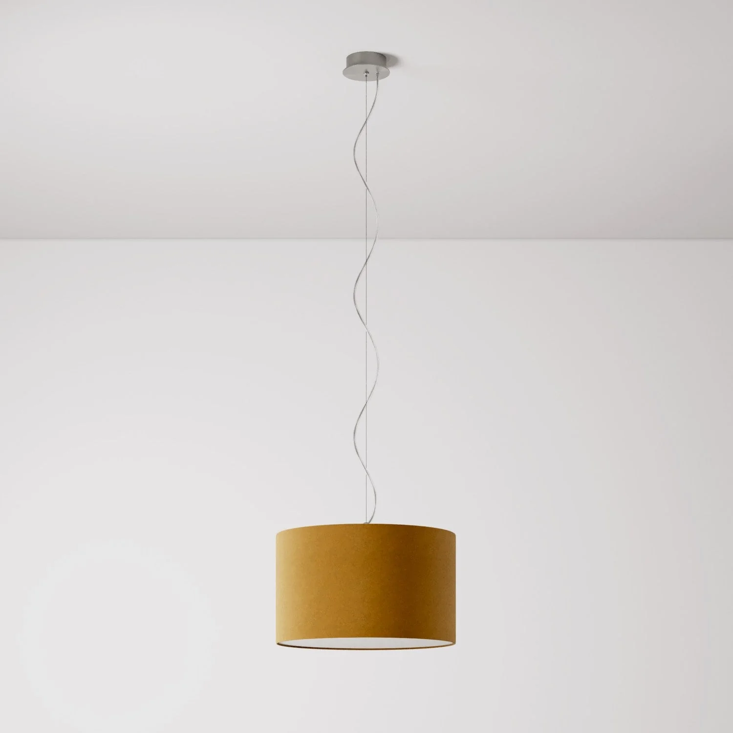 Lampada a sospensione con paralume in tessuto Cilindro Small - Made in Italy - Lana Senape - Image 7