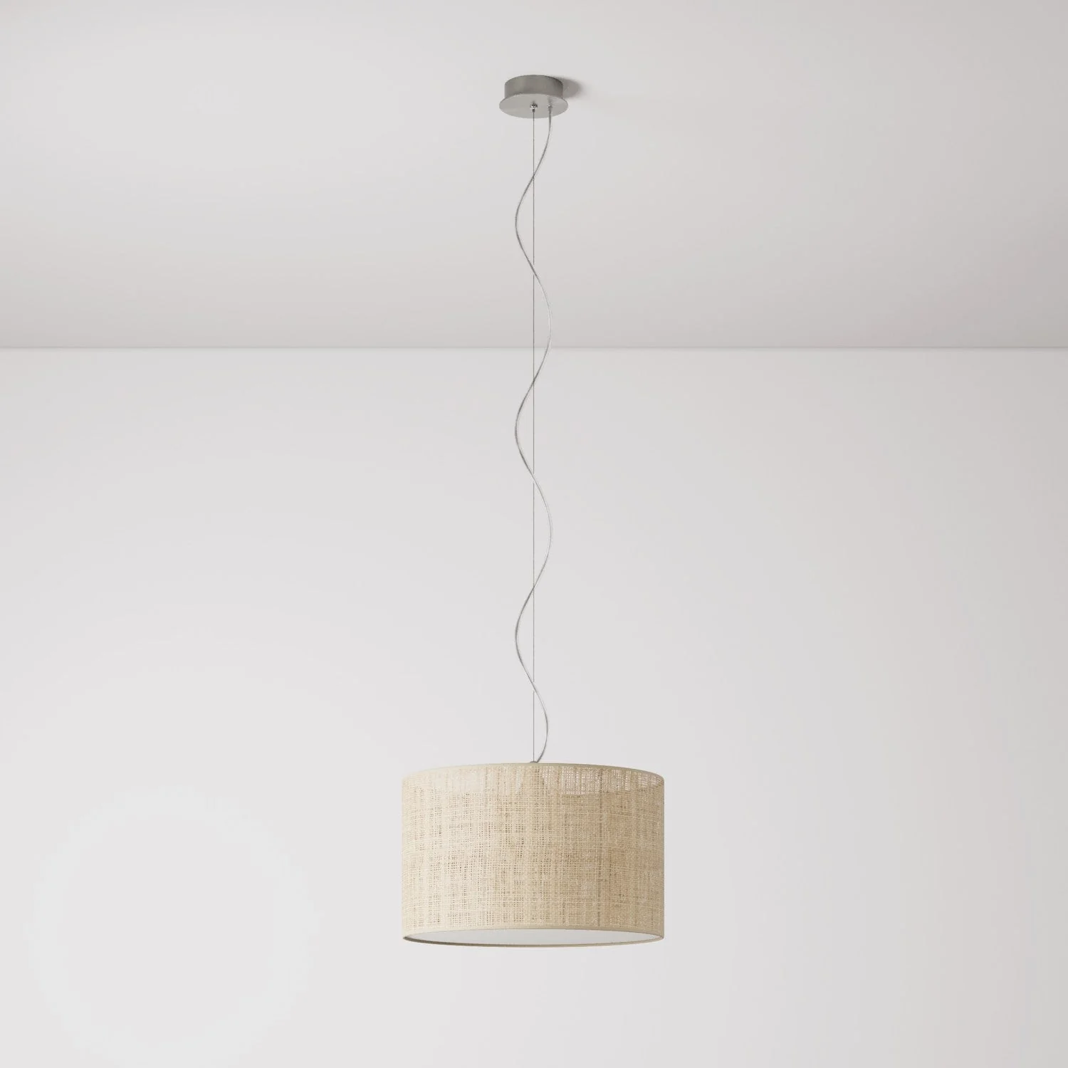 Lampada a sospensione con paralume in tessuto Cilindro Small - Made in Italy - Raphia