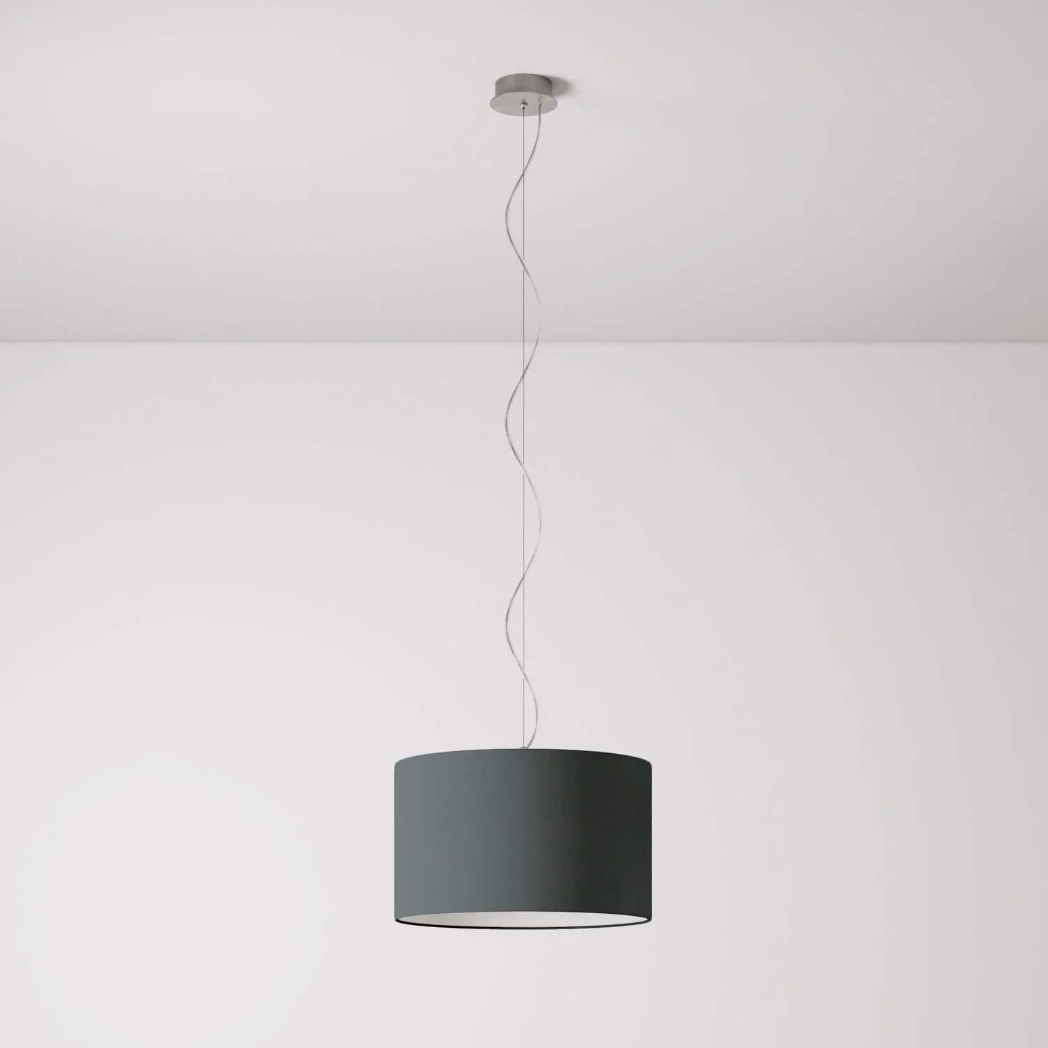 Lampada a sospensione con paralume in tessuto Cilindro Small - Made in Italy - Teletta Grigio Scuro