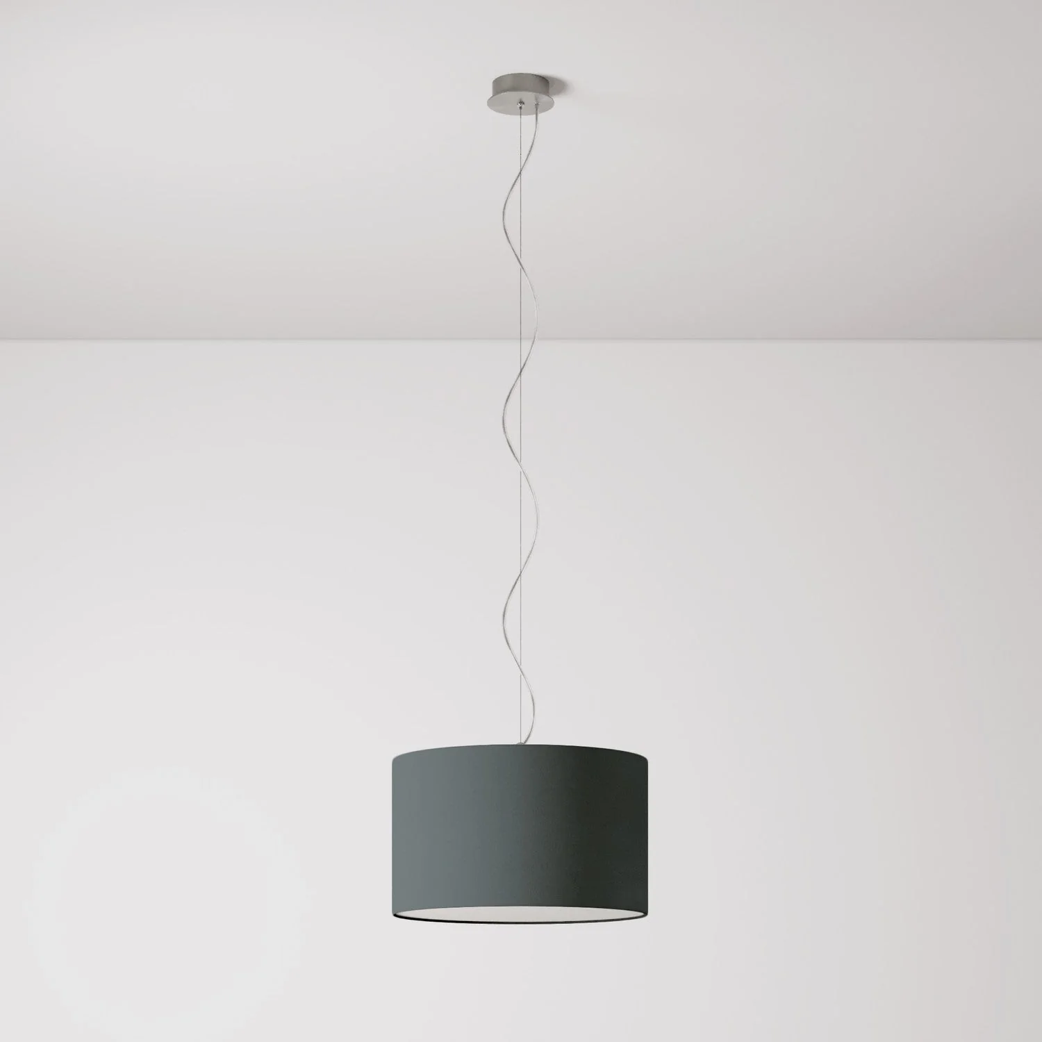 Lampada a sospensione con paralume in tessuto Cilindro Small - Made in Italy - Teletta Grigio Scuro - Image 7