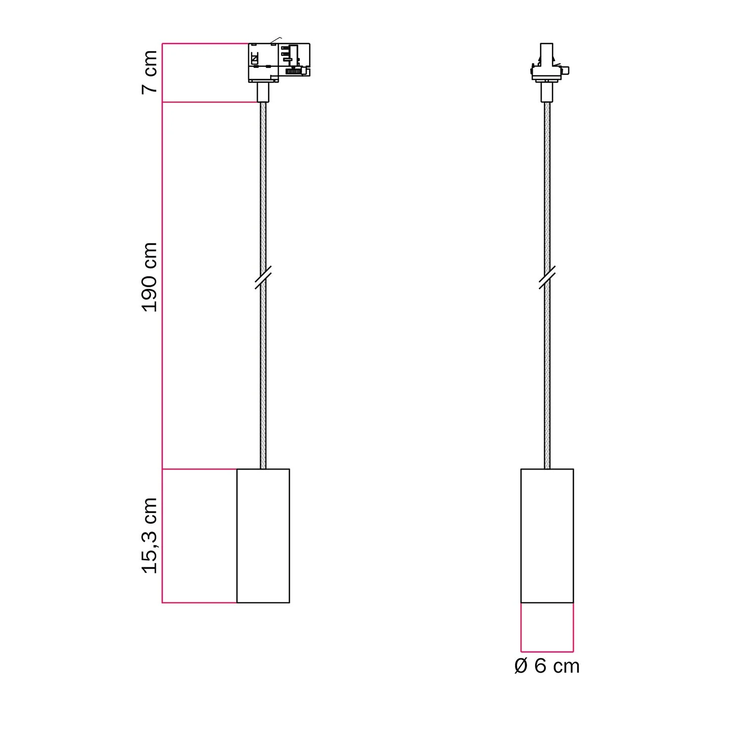 Lampada a sospensione con paralume Tub-E14 per binari - Bianco - Image 6