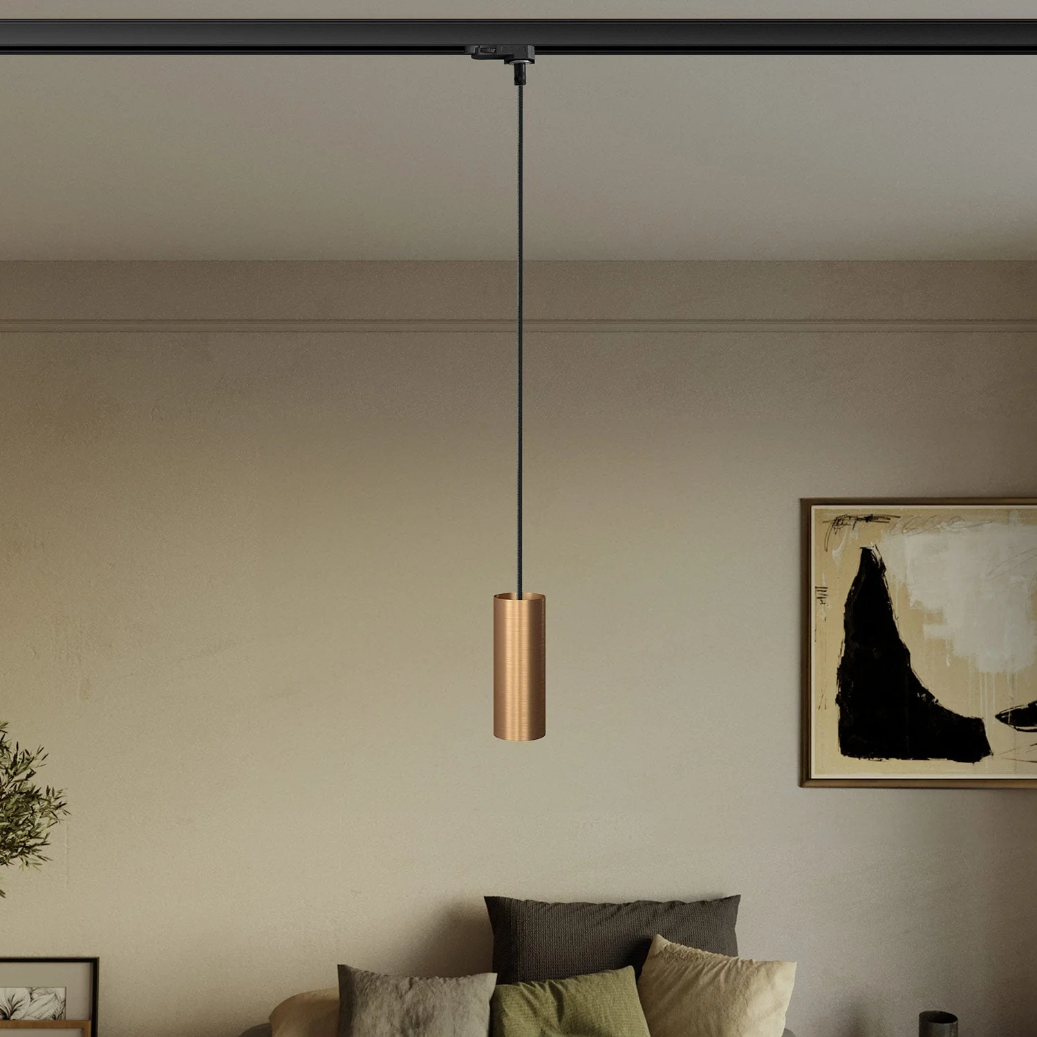 Lampada a sospensione con paralume Tub-E14 per binari - Bronzo satinato - Image 2