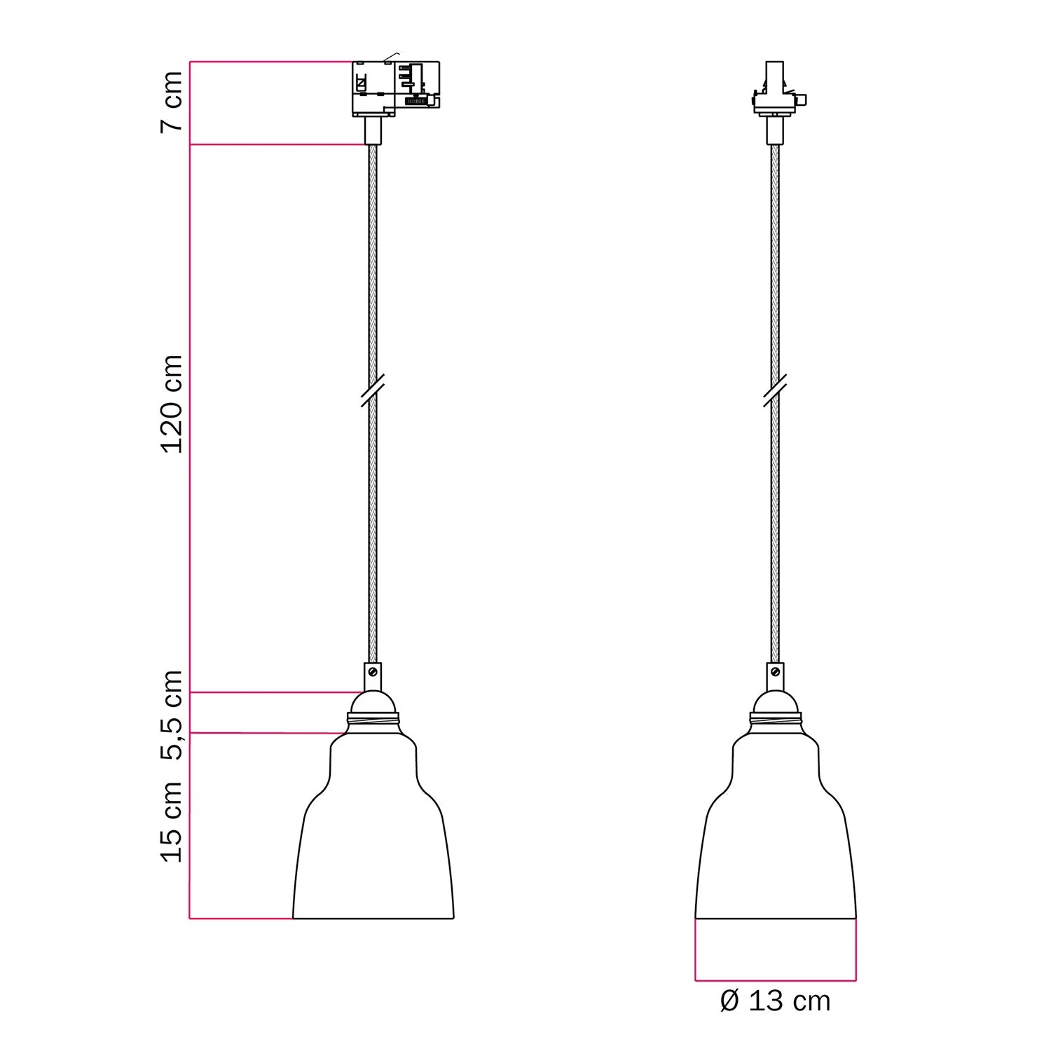 Lampada a sospensione con paralume Vaso e adattatore per binari - Avion striato - Image 6