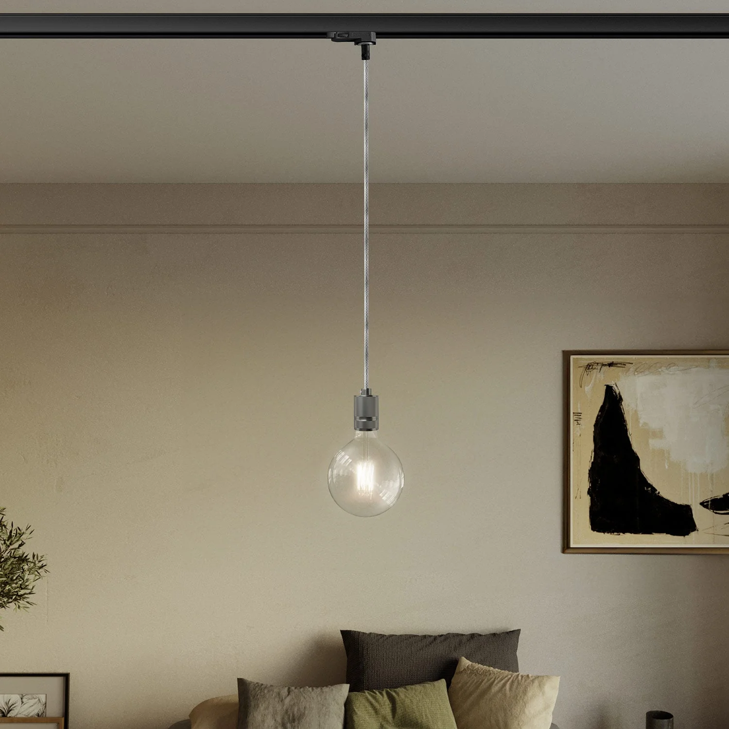 Lampada a sospensione con portalampada in alluminio zigrinato per binari - Titanio satinato - Image 2