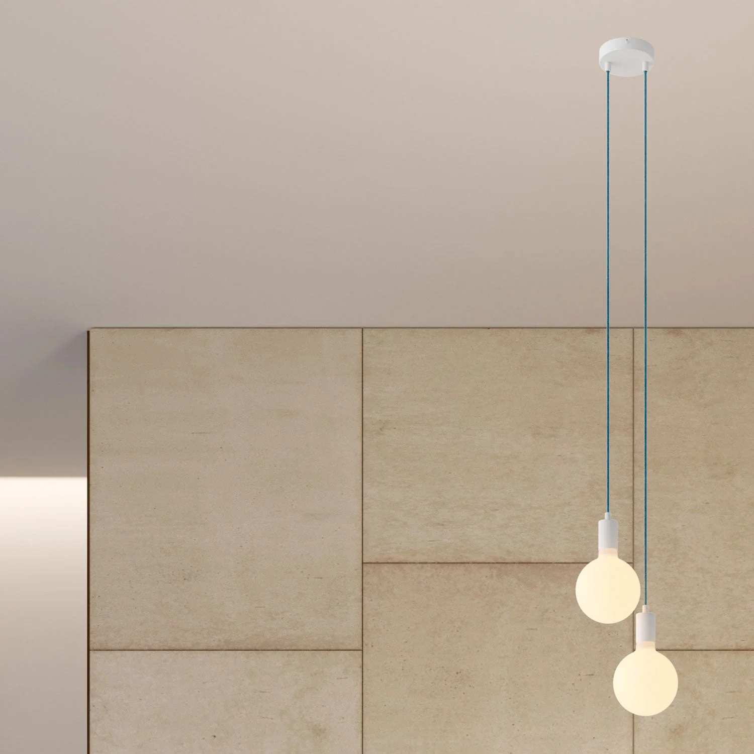 Lampada a sospensione multipla a 2 cadute con finiture in metallo - Bianco - Image 3