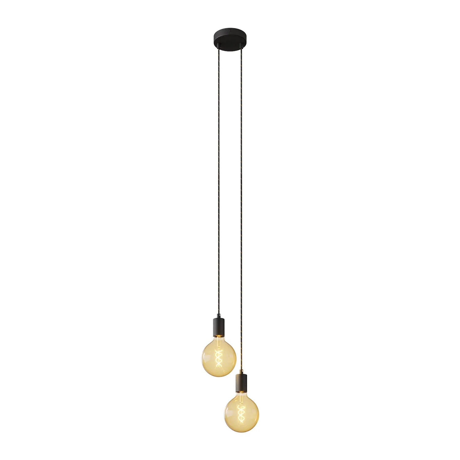 Lampada a sospensione multipla a 2 cadute con finiture in metallo - Nero