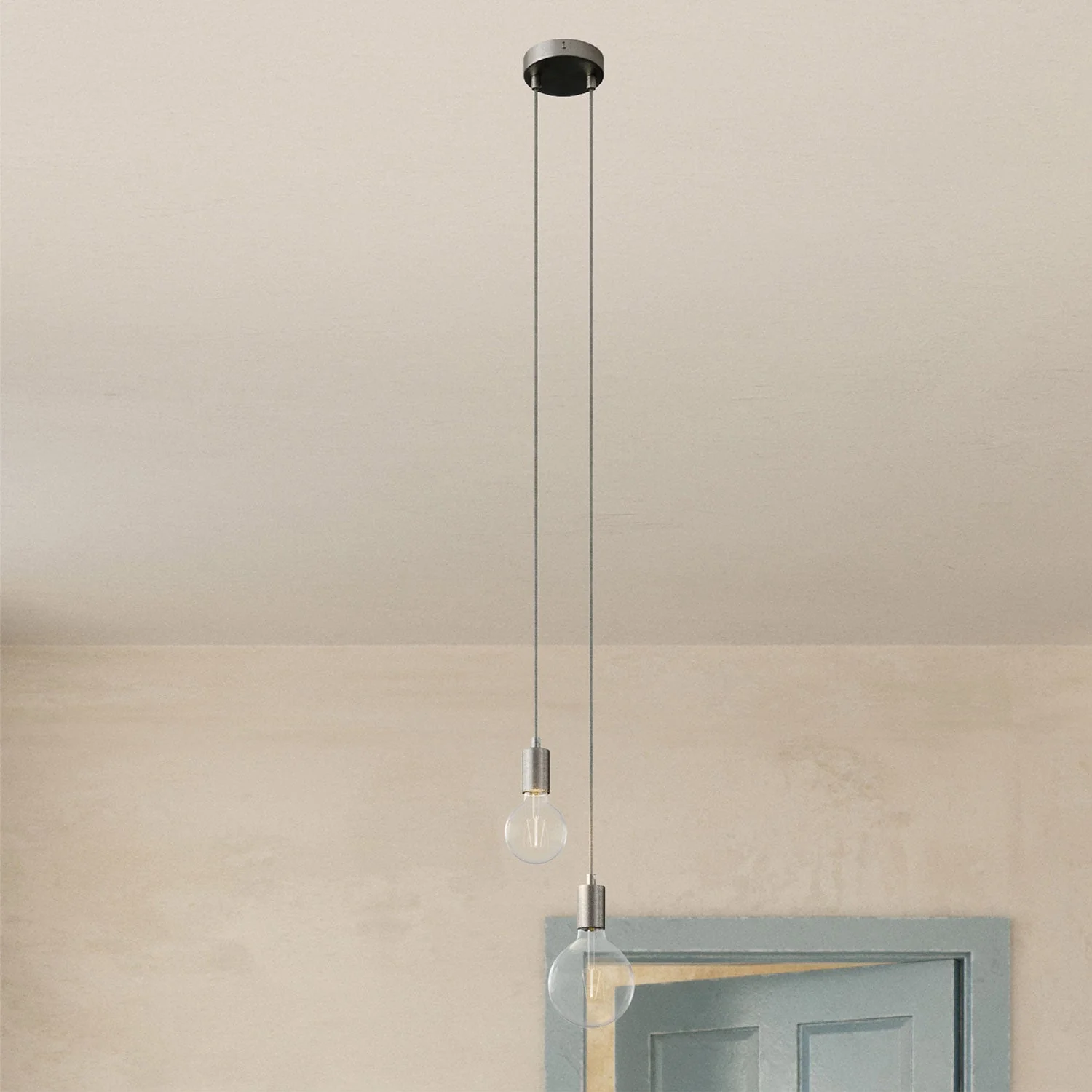 Lampada a sospensione multipla a 2 cadute con finiture in metallo - Titanio satinato - Image 3