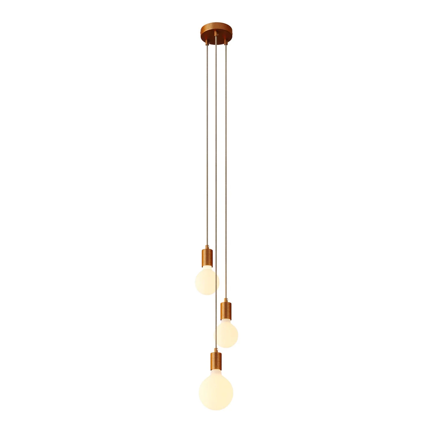 Lampada a sospensione multipla a 3 cadute con finiture in metallo - Rame satinato