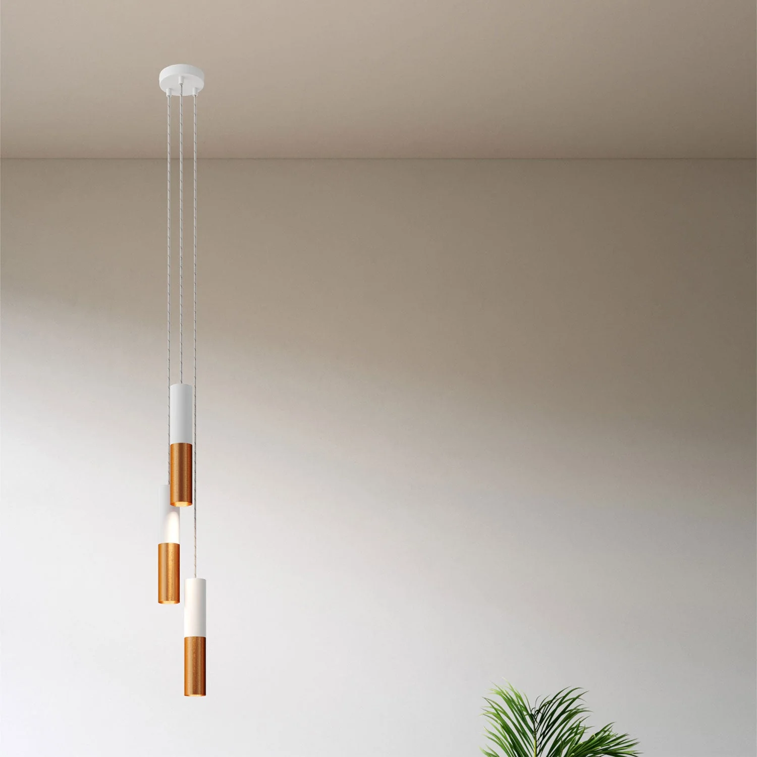 Lampada a sospensione multipla a 3 cadute con paralume in metallo Doppio Tub-E14 - Bianco opaco - Image 3
