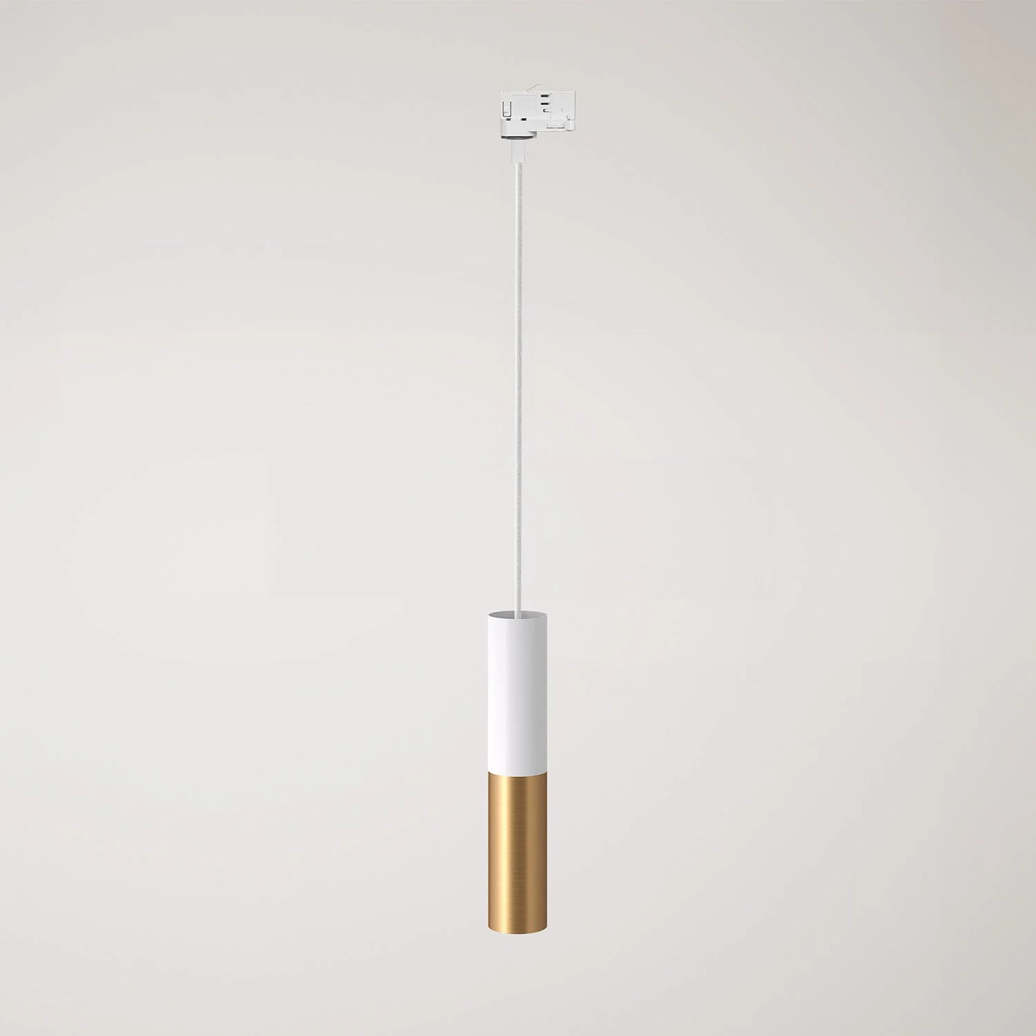 Lampada a sospensione per binari con doppio paralume Tub-E14 - Bianco e Bronzo satinato