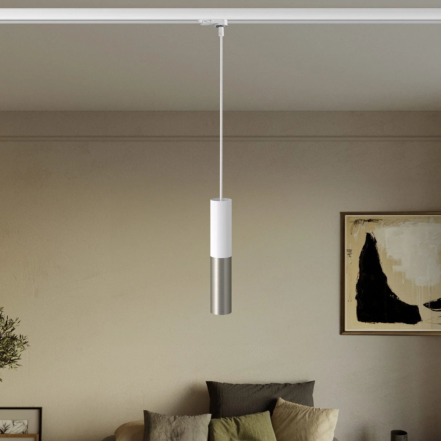 Lampada a sospensione per binari con doppio paralume Tub-E14 - Bianco e Titanio satinato - Image 2