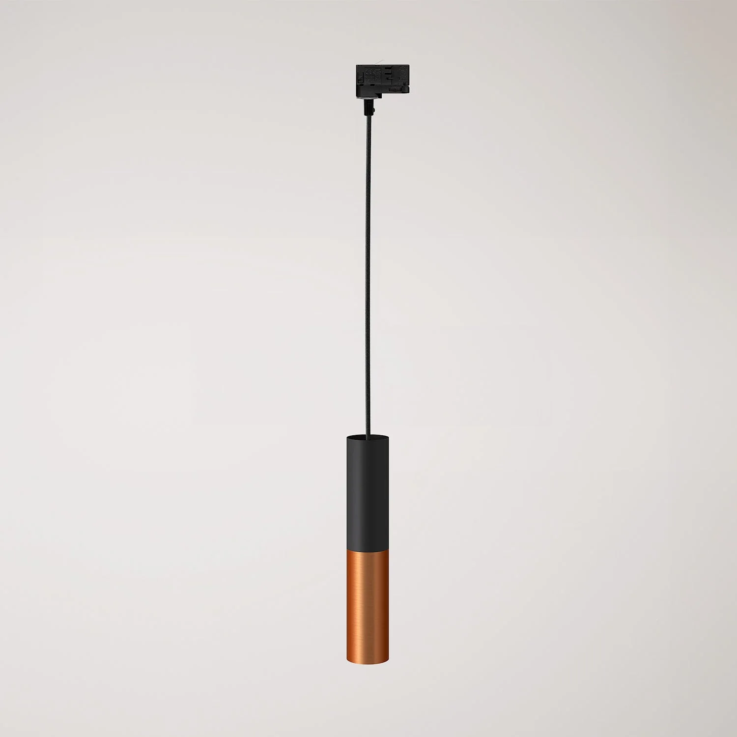 Lampada a sospensione per binari con doppio paralume Tub-E14 - Nero e Rame satinato