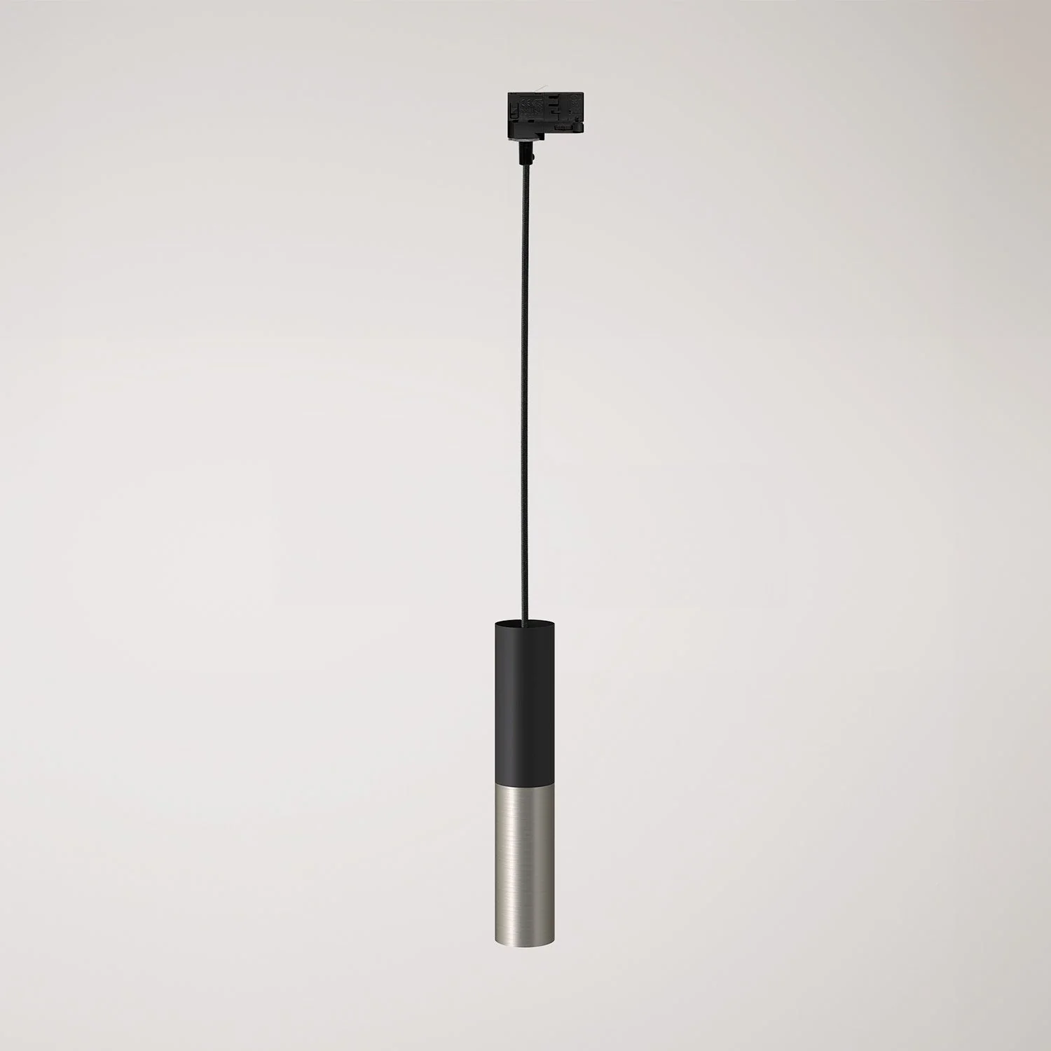Lampada a sospensione per binari con doppio paralume Tub-E14 - Nero e Titanio satinato