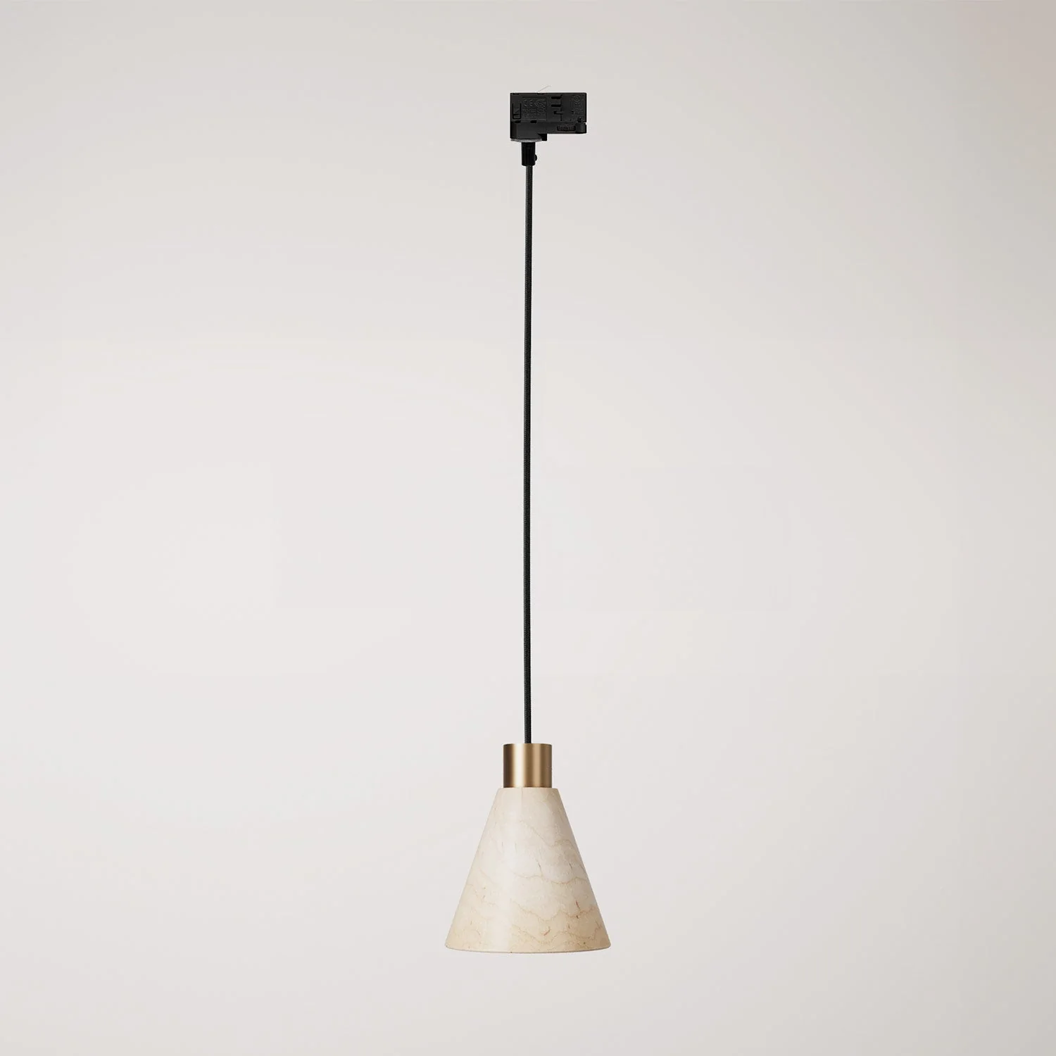 Lampada a sospensione per binari con paralume conico in legno - Bronzo satinato