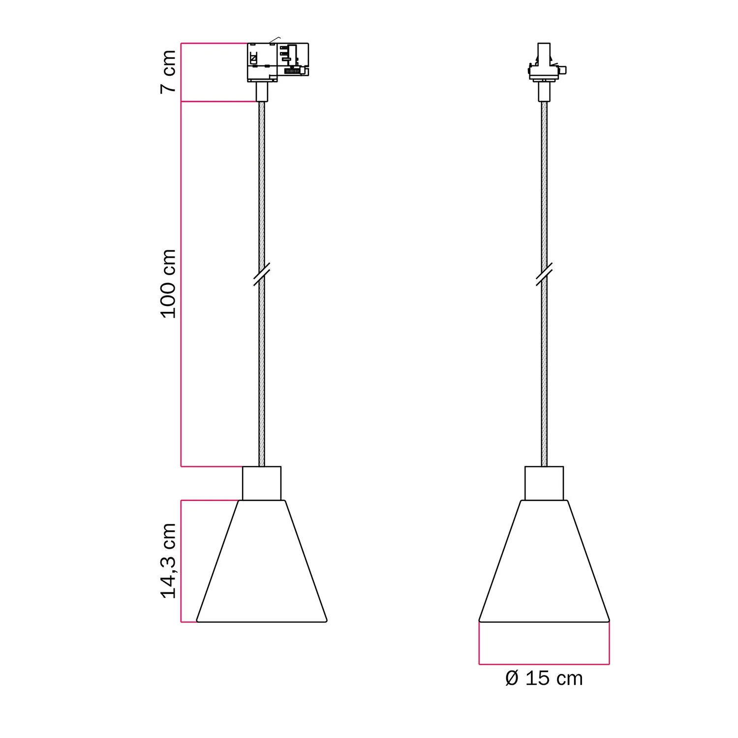 Lampada a sospensione per binari con paralume conico in legno - Bronzo satinato - Image 6