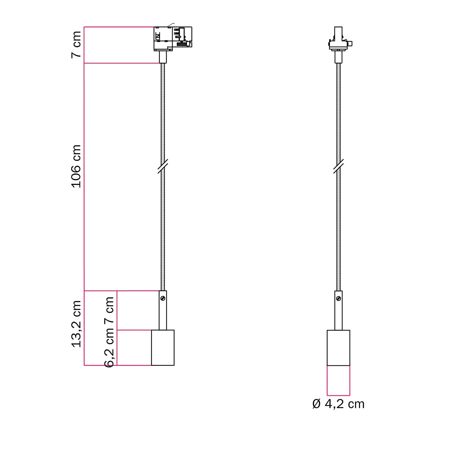 Lampada a sospensione per binario con serracavo da 7cm - Nero - Image 6