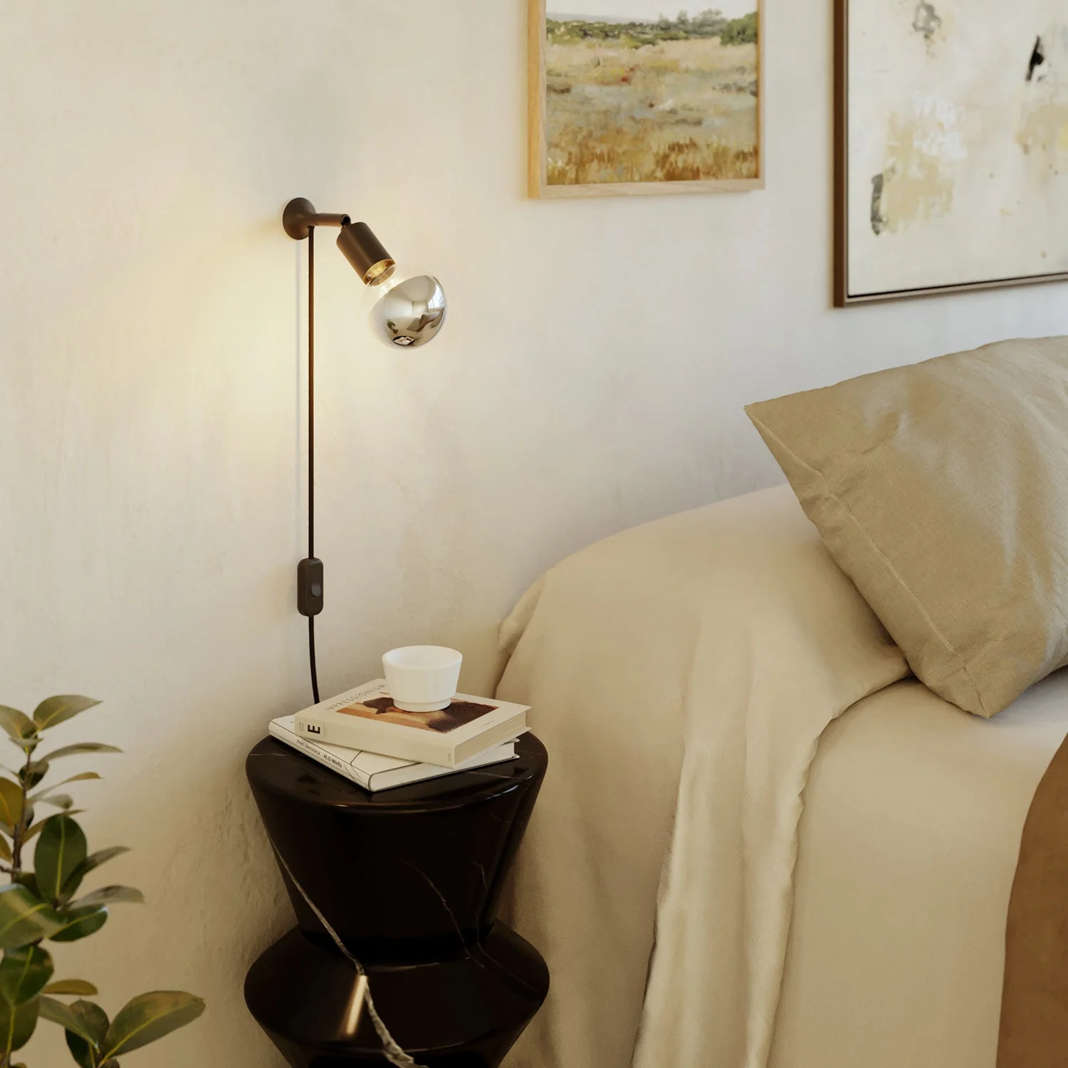 Lampada da parete MAG-Y con snodo, lampadina mezza sfera e spina UK - Nero - Image 2