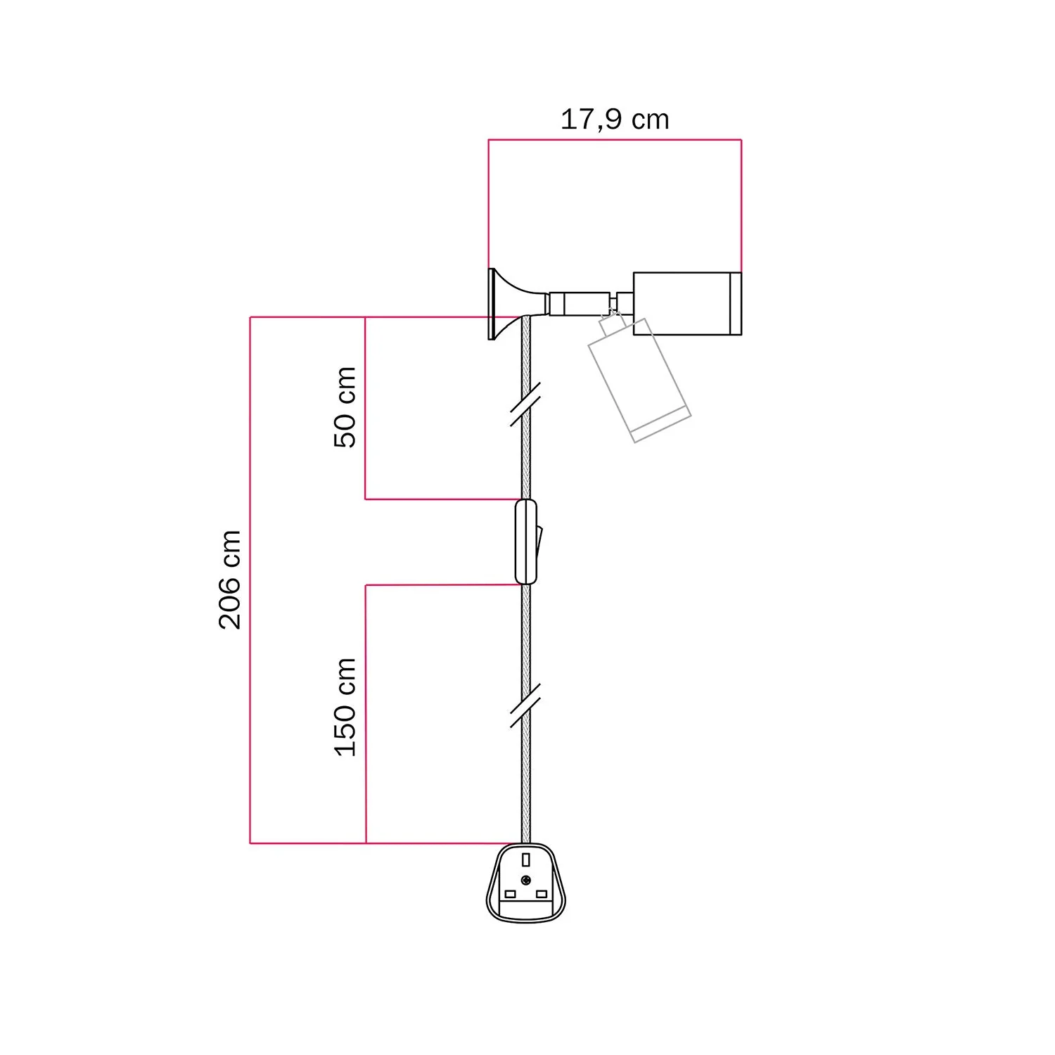 Lampada da parete MAG-Y con snodo, luce spot e spina UK - Bronzo satinato - Image 6