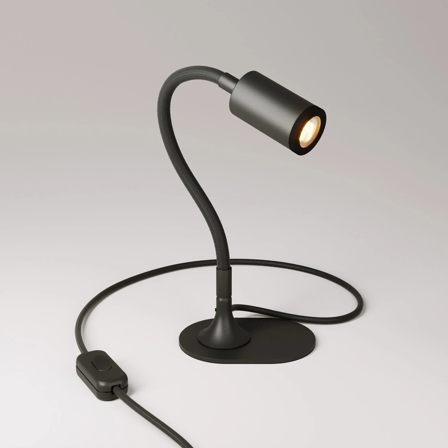 Lampada da scrivania MAG-Y con Flex, base metallica ovale e luce spot - Nero