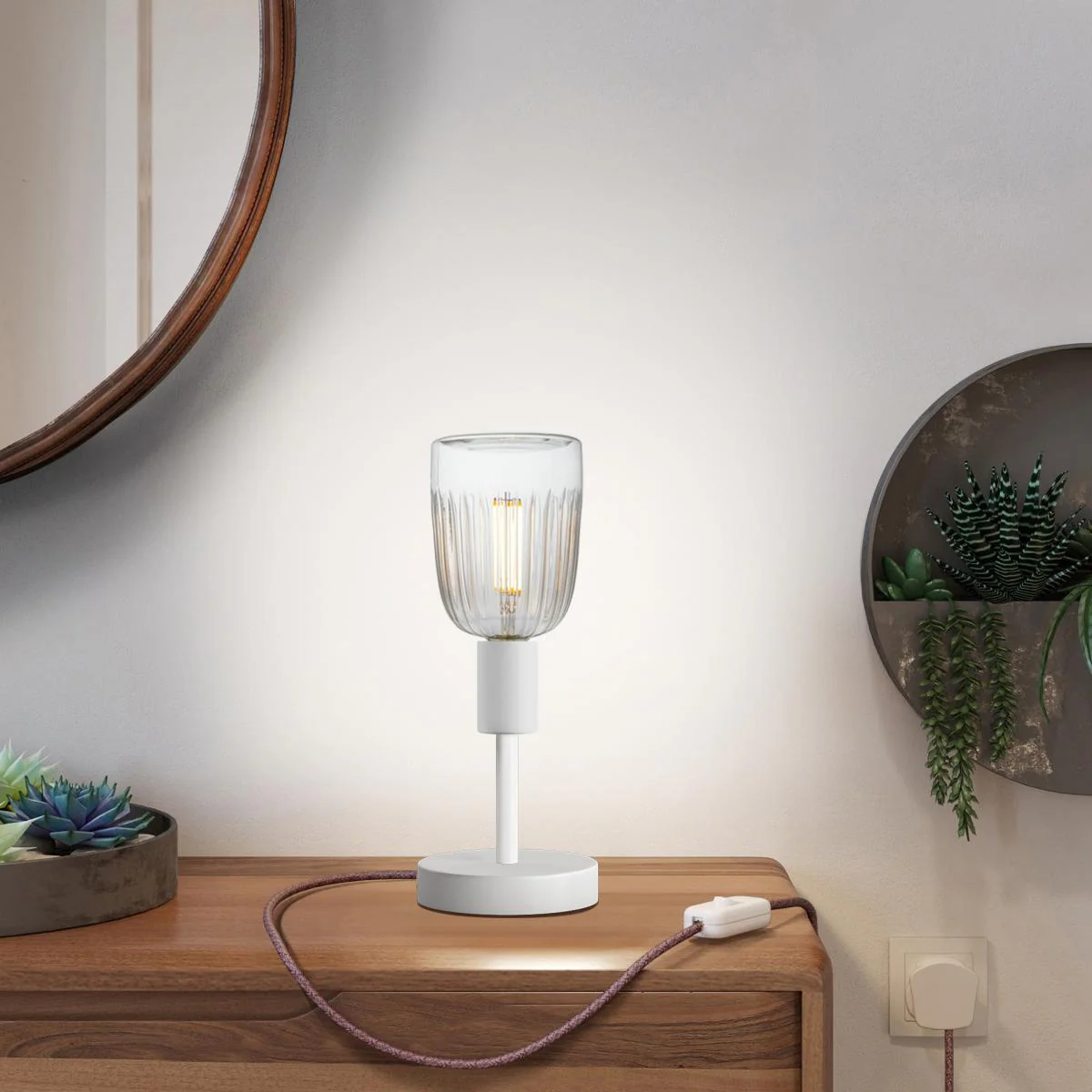 Lampada da tavolo Alzaluce Tiche in metallo e spina UK - Bianco opaco - Image 2