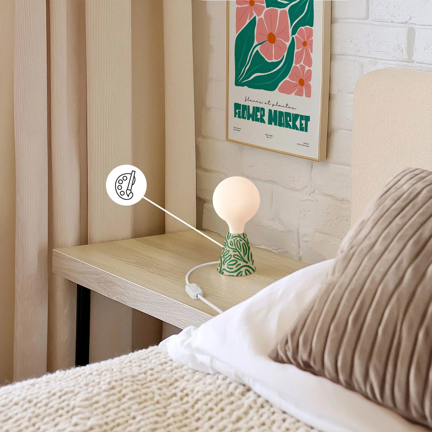 Lampada da tavolo con base in ontano, lampadina a effetto porcellana, cavo RM01 e spina EU - Image 3