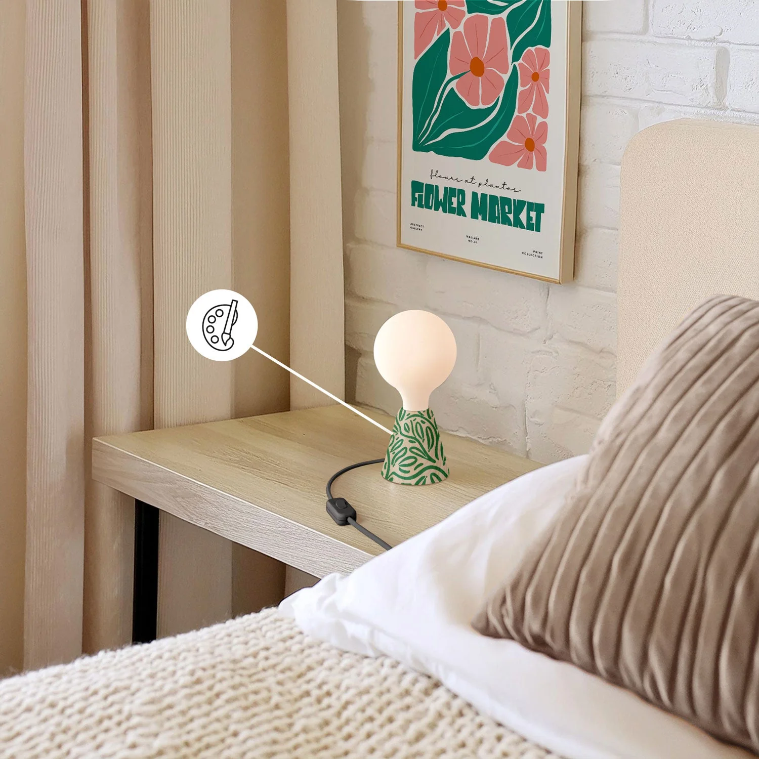 Lampada da tavolo con base in ontano, lampadina a effetto porcellana, cavo RM04 e spina UK - Image 3