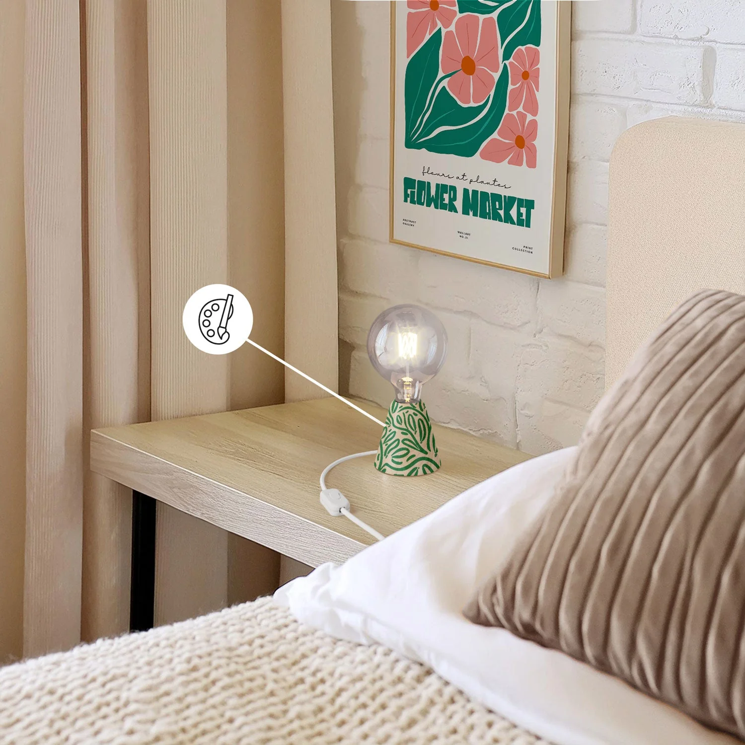 Lampada da tavolo con base in ontano, lampadina trasparente, cavo RM01 e spina UK - Image 3