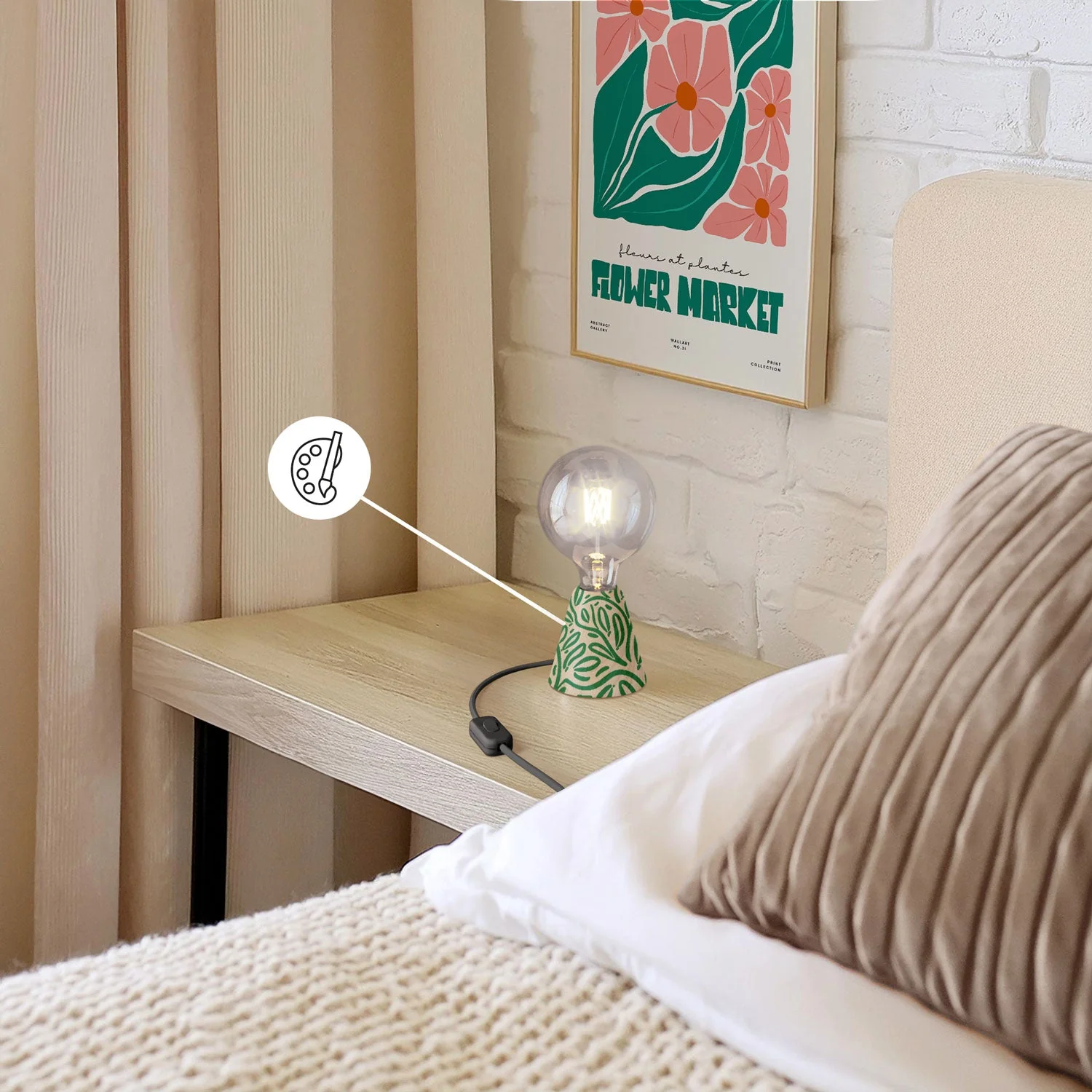 Lampada da tavolo con base in ontano, lampadina trasparente, cavo RM04 e spina EU - Image 3