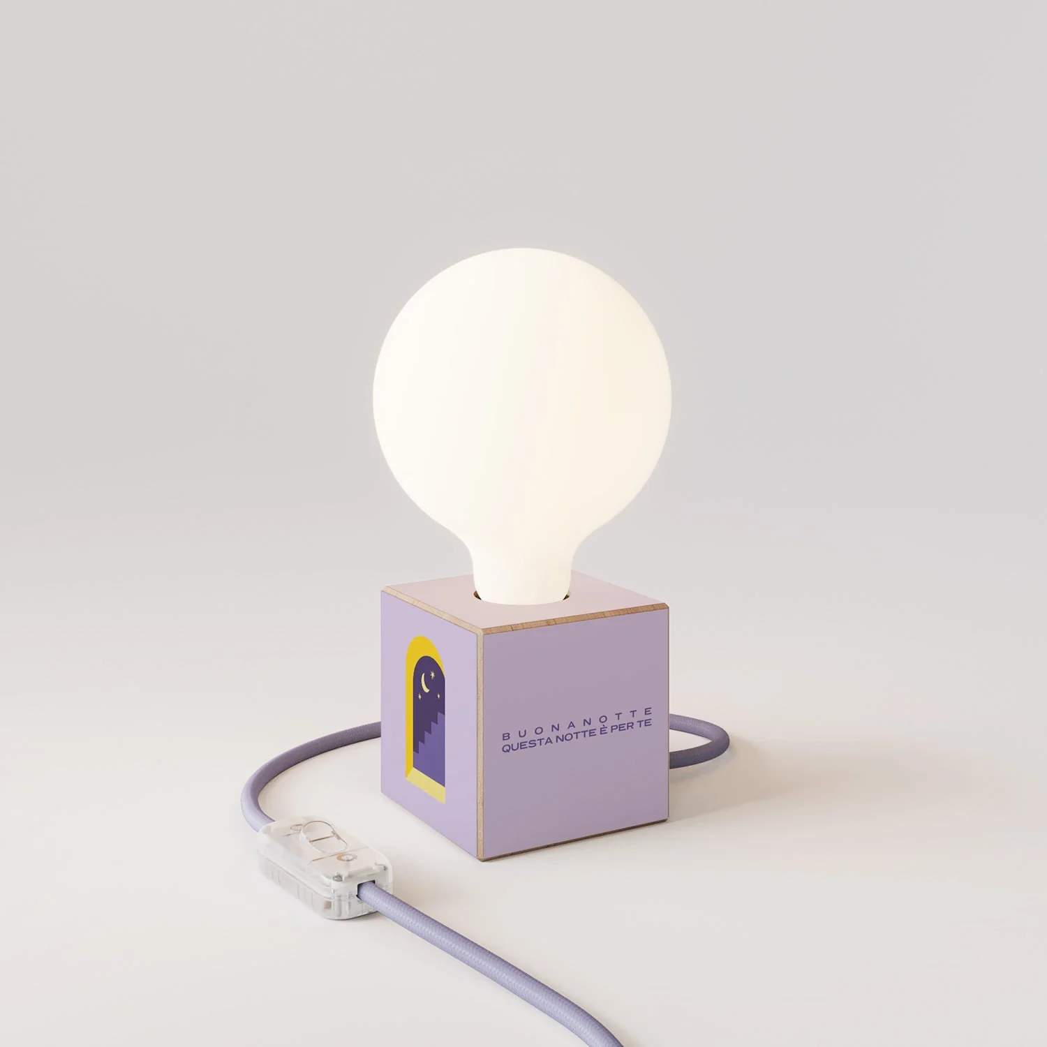 Lampada da tavolo Cubetto "Buonanotte fiorellino" con lampadina globo effetto porcellana - Santomanifesto