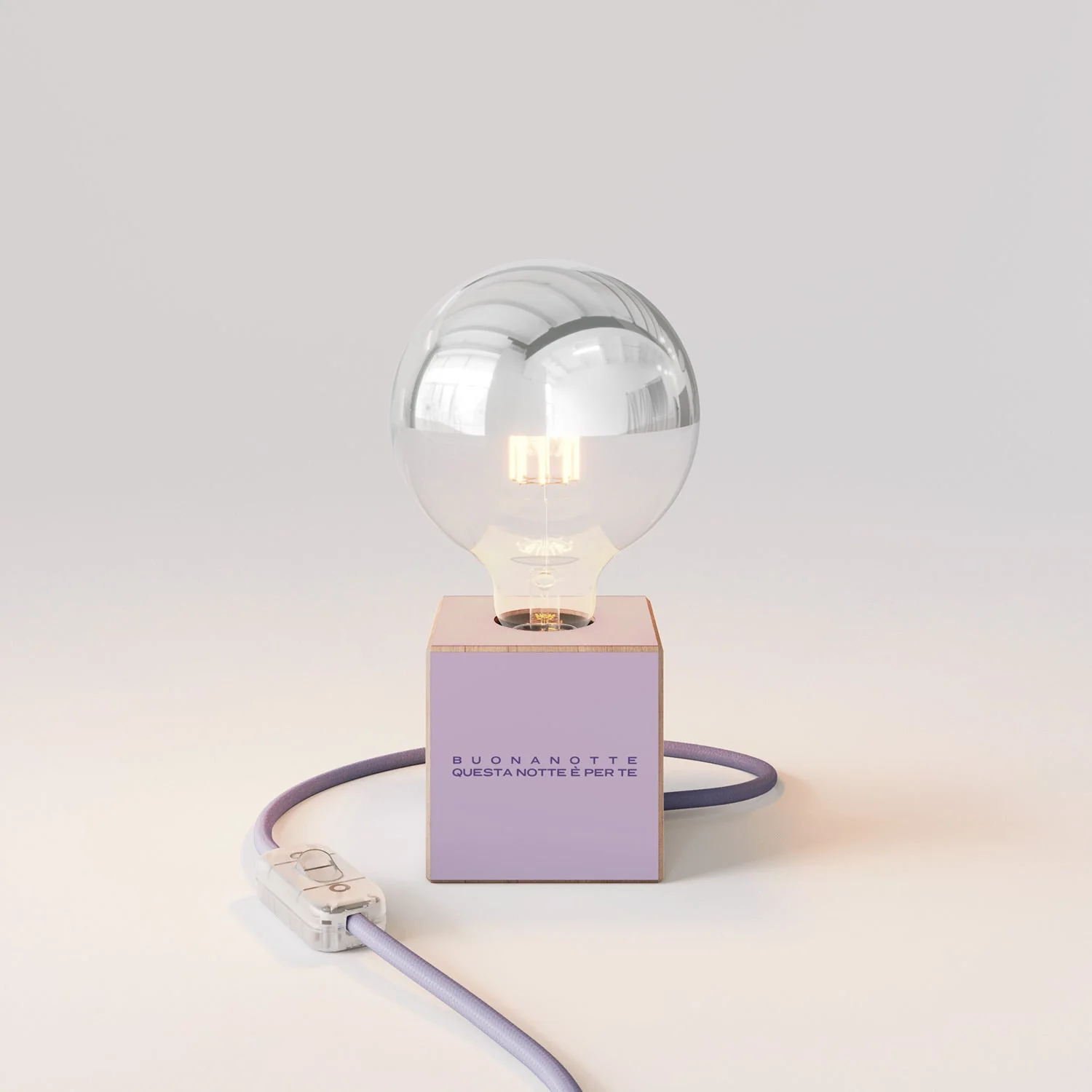 Lampada da tavolo Cubetto "Buonanotte fiorellino" con lampadina globo mezza sfera argento - Santomanifesto - Image 4